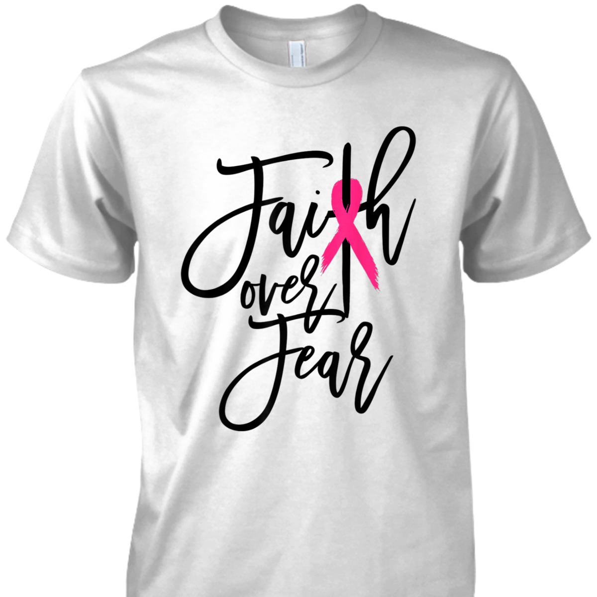 Pink Ribbon Christian Cross Faith Over Fear Breast Cancer Awareness T-Shirt Pink Ribbon Christian Cross Faith Over Fear Breast Cancer Awareness T-Shirt