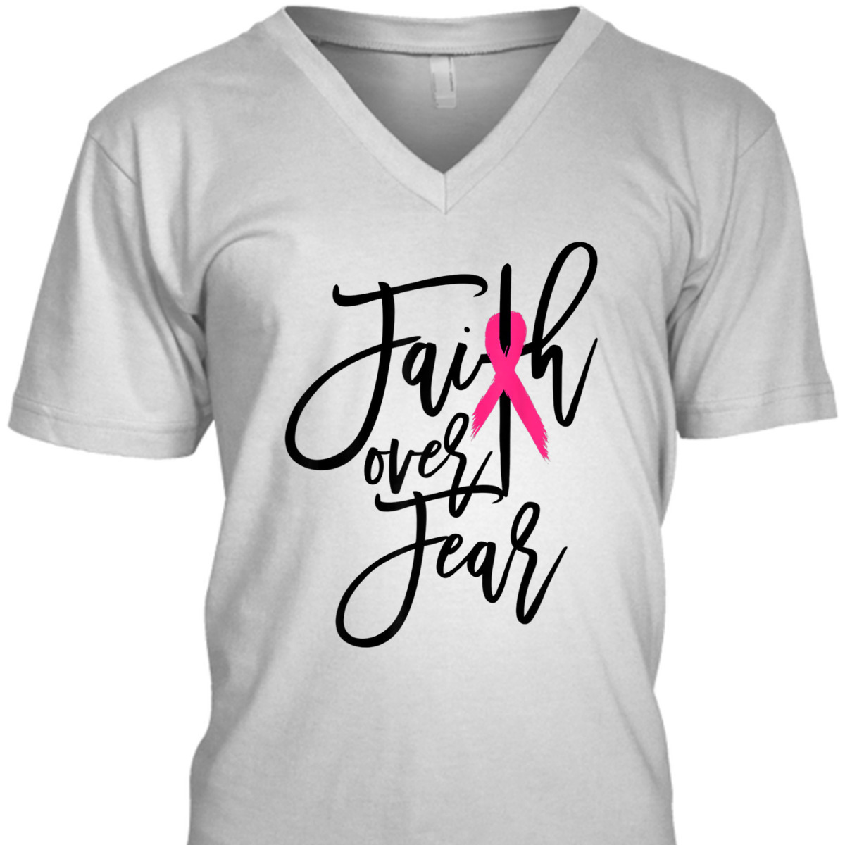 Pink Ribbon Christian Cross Faith Over Fear Breast Cancer Awareness T-Shirt Pink Ribbon Christian Cross Faith Over Fear Breast Cancer Awareness T-Shirt