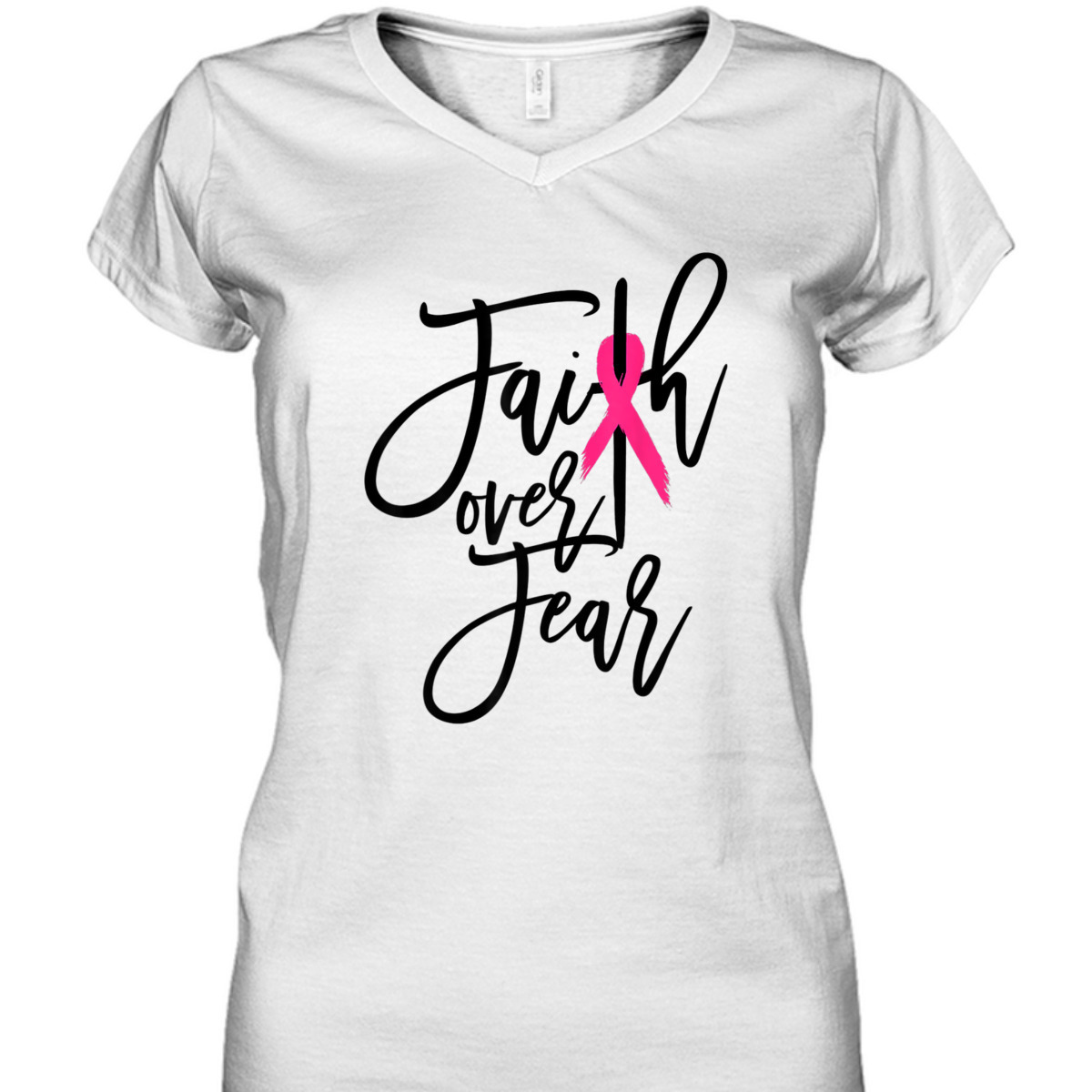 Pink Ribbon Christian Cross Faith Over Fear Breast Cancer Awareness T-Shirt Pink Ribbon Christian Cross Faith Over Fear Breast Cancer Awareness T-Shirt