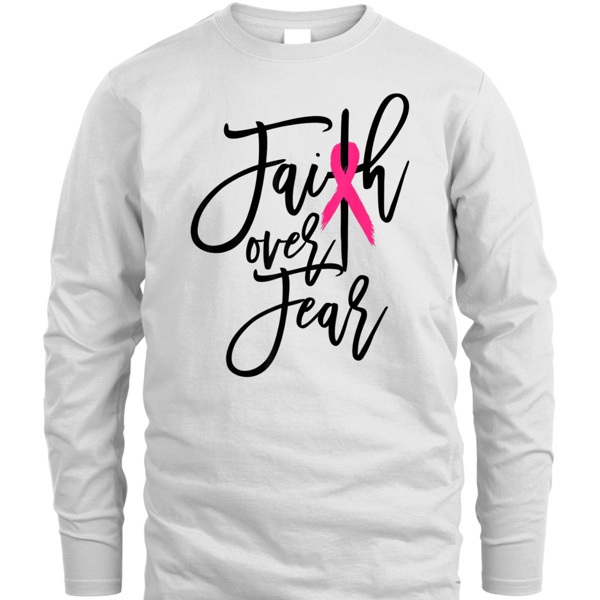 Pink Ribbon Christian Cross Faith Over Fear Breast Cancer Awareness T-Shirt Pink Ribbon Christian Cross Faith Over Fear Breast Cancer Awareness T-Shirt