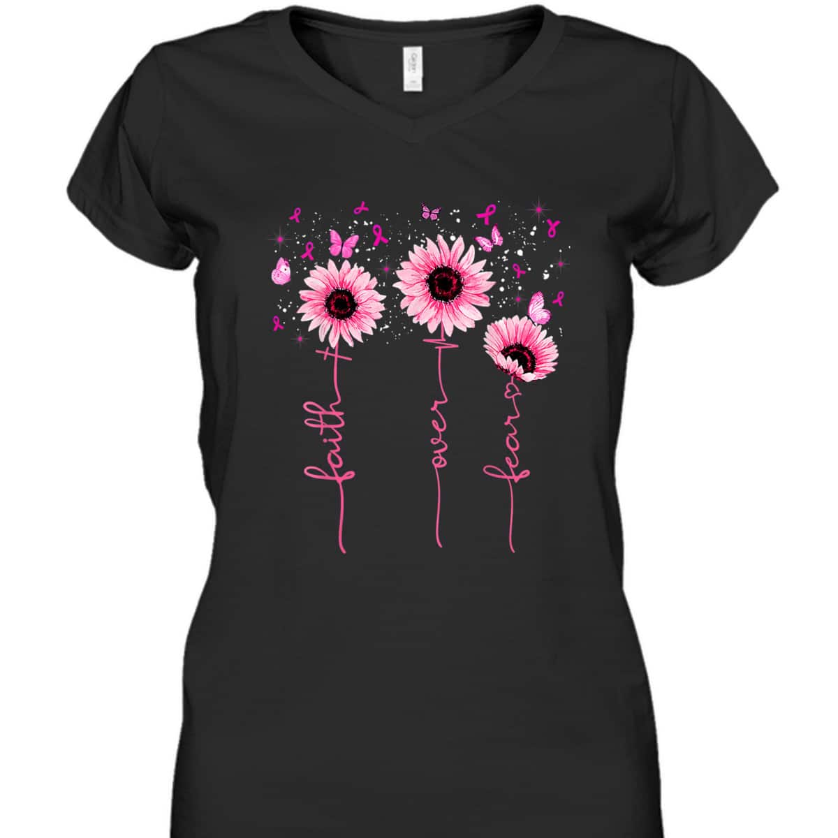 Faith Over Fear Breast Cancer Awareness Sunflower Christians T-Shirt Faith Over Fear Breast Cancer Awareness Sunflower Christians T-Shirt