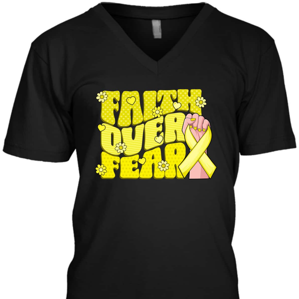 Faith Over Fear Yellow Ribbon Sarcoma Bone Cancer Awareness T-Shirt Faith Over Fear Yellow Ribbon Sarcoma Bone Cancer Awareness T-Shirt