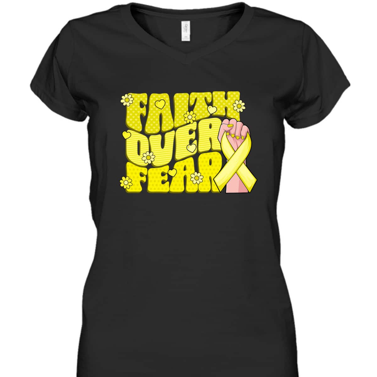Faith Over Fear Yellow Ribbon Sarcoma Bone Cancer Awareness T-Shirt Faith Over Fear Yellow Ribbon Sarcoma Bone Cancer Awareness T-Shirt
