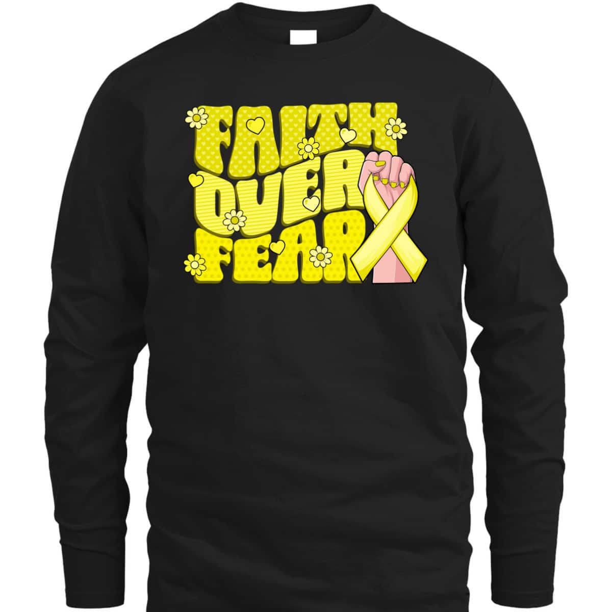 Faith Over Fear Yellow Ribbon Sarcoma Bone Cancer Awareness T-Shirt Faith Over Fear Yellow Ribbon Sarcoma Bone Cancer Awareness T-Shirt