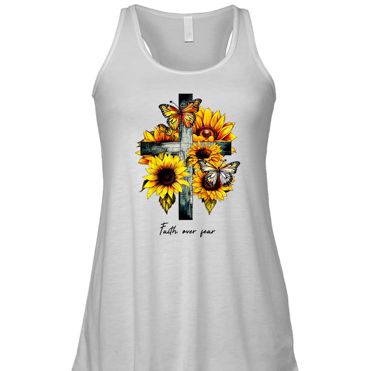 Faith Over Fear Cross Sunflowers Butterflies Christian T-Shirt Faith Over Fear Cross Sunflowers Butterflies Christian T-Shirt