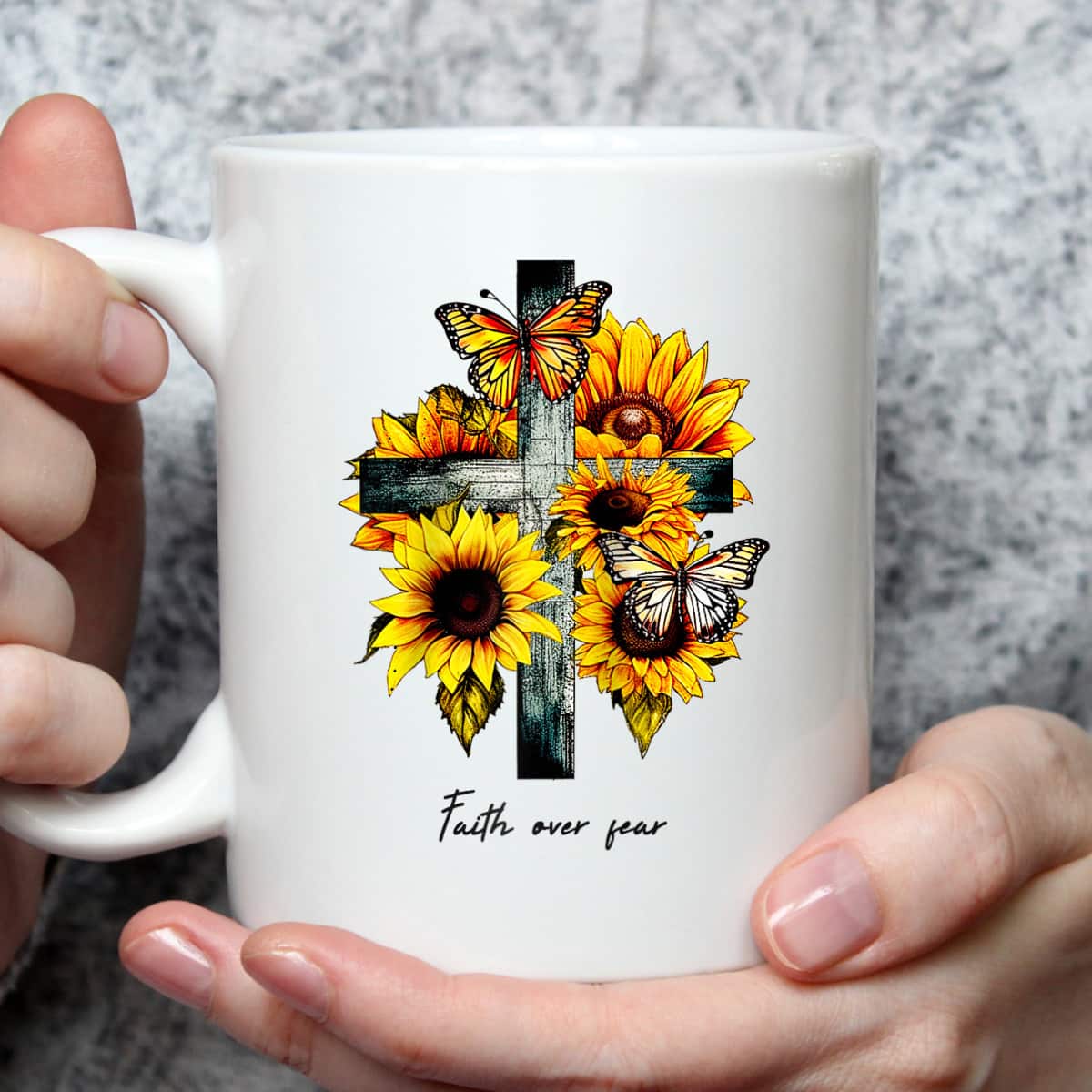 Faith Over Fear Cross Sunflowers Butterflies Christian T-Shirt Faith Over Fear Cross Sunflowers Butterflies Christian T-Shirt