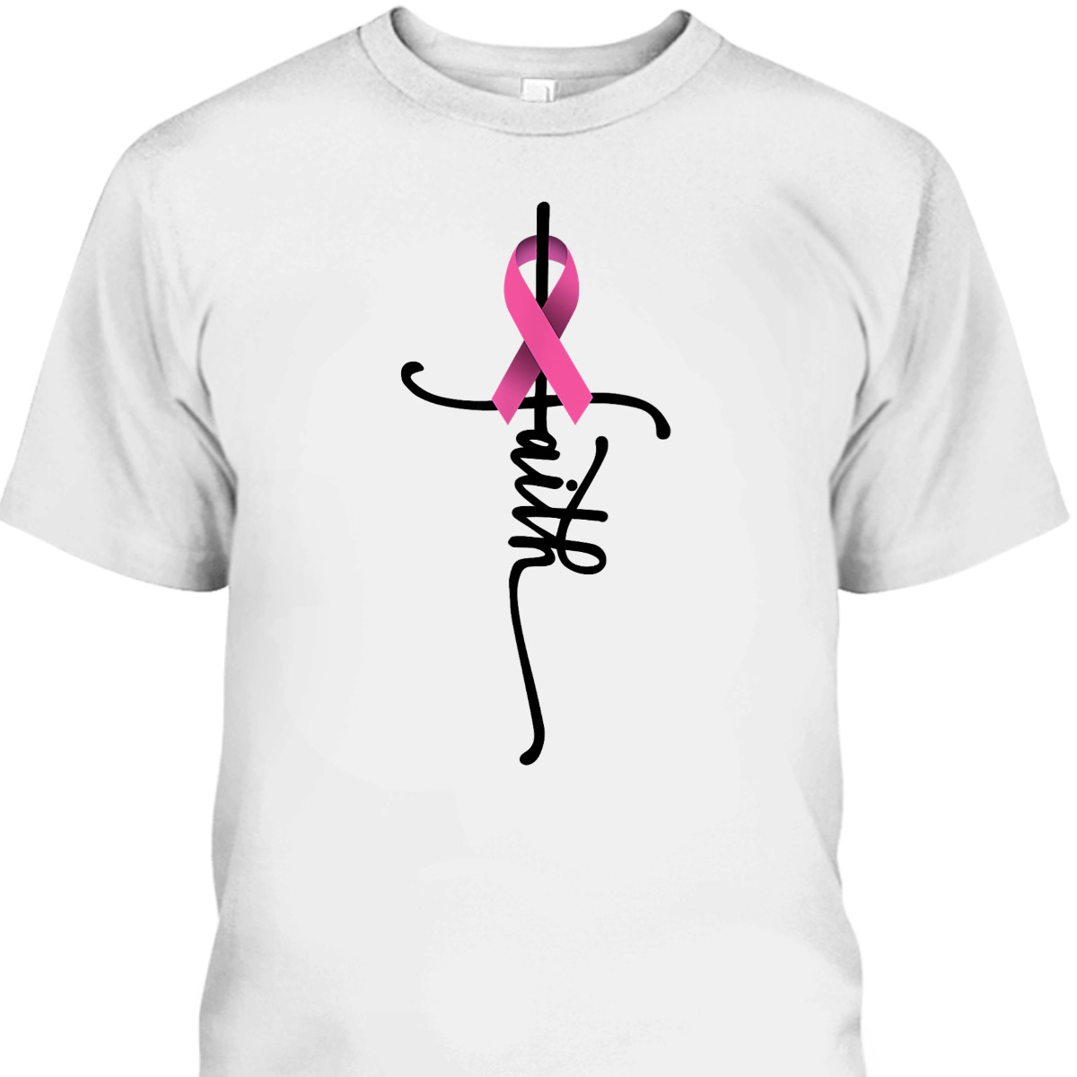 Christian Faith Pink Ribbon T-Shirt Cross Breast Cancer Awareness