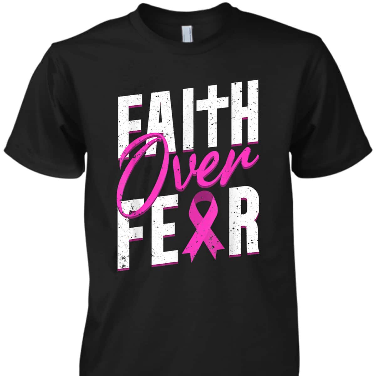Pink Ribbon Christian Cross Faith Over Fear Breast Cancer Awareness T-Shirt Pink Ribbon Christian Cross Faith Over Fear Breast Cancer Awareness T-Shirt