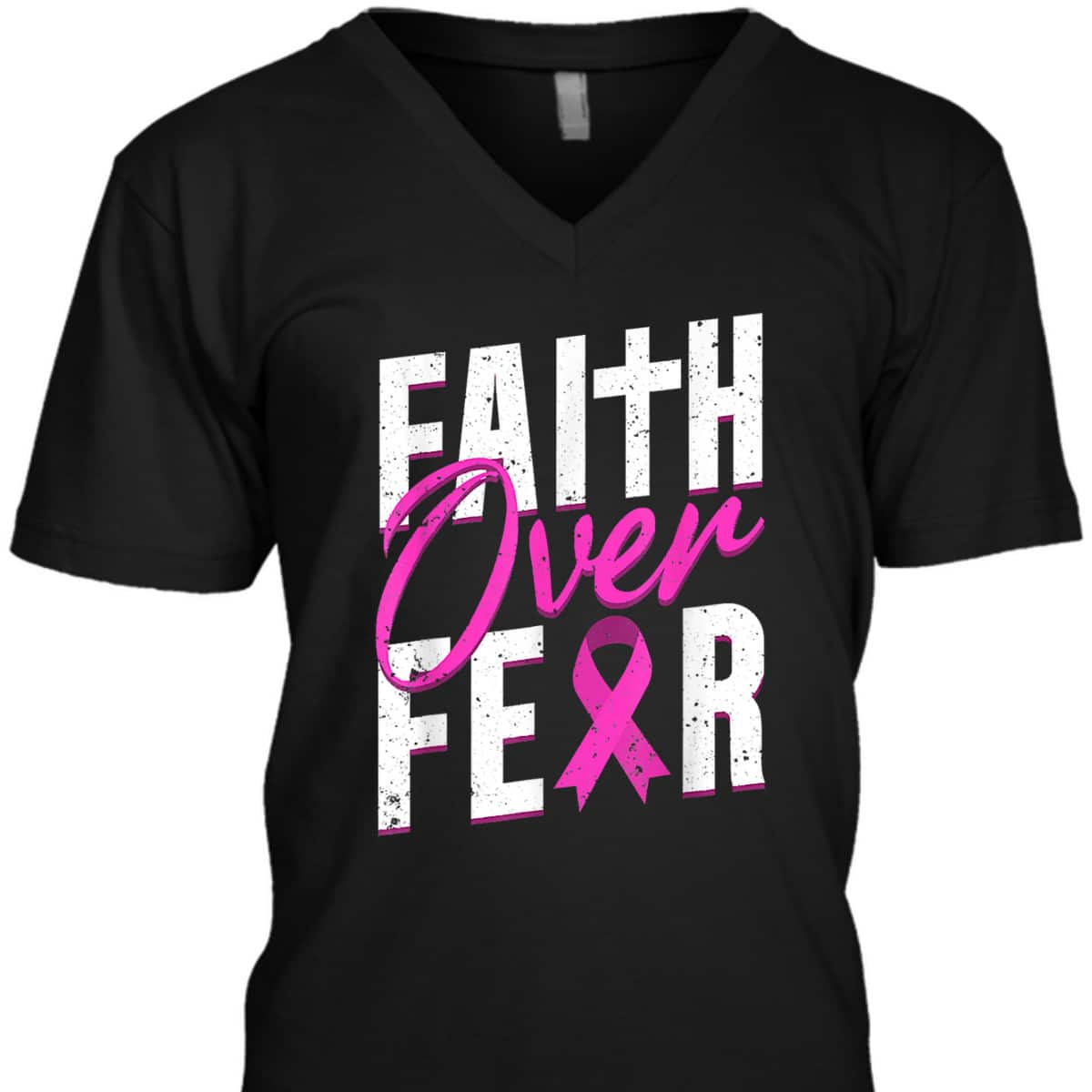 Pink Ribbon Christian Cross Faith Over Fear Breast Cancer Awareness T-Shirt Pink Ribbon Christian Cross Faith Over Fear Breast Cancer Awareness T-Shirt