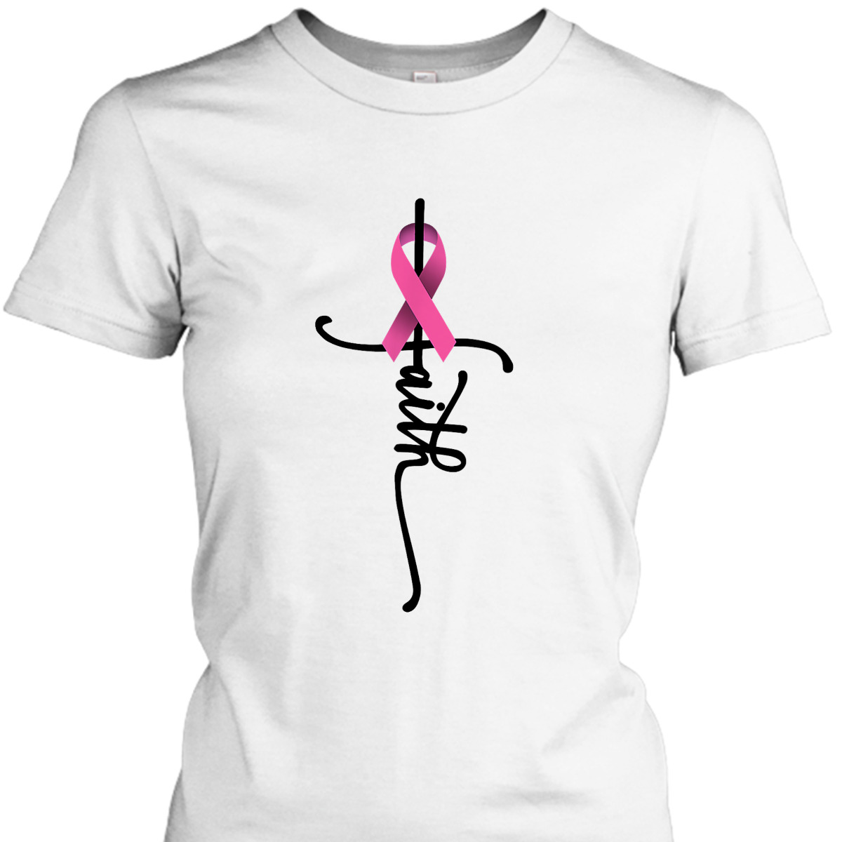Christian Faith Pink Ribbon T-Shirt Cross Breast Cancer Awareness Christian Faith Pink Ribbon T-Shirt Cross Breast Cancer Awareness