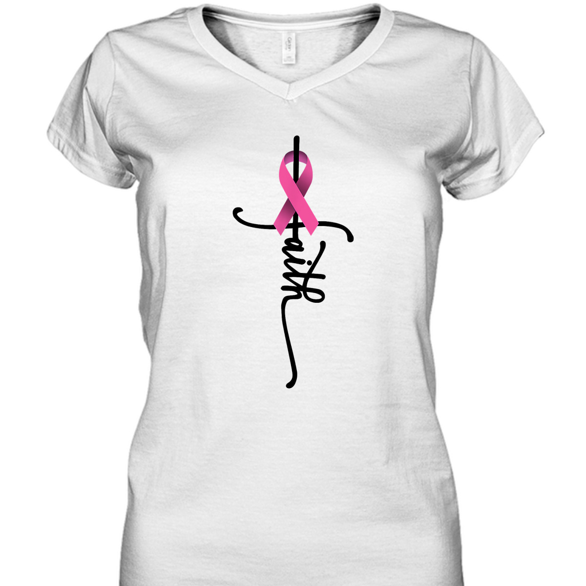 Christian Faith Pink Ribbon T-Shirt Cross Breast Cancer Awareness Christian Faith Pink Ribbon T-Shirt Cross Breast Cancer Awareness