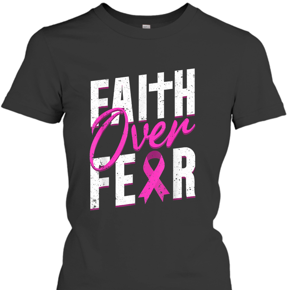 Pink Ribbon Christian Cross Faith Over Fear Breast Cancer Awareness T-Shirt Pink Ribbon Christian Cross Faith Over Fear Breast Cancer Awareness T-Shirt