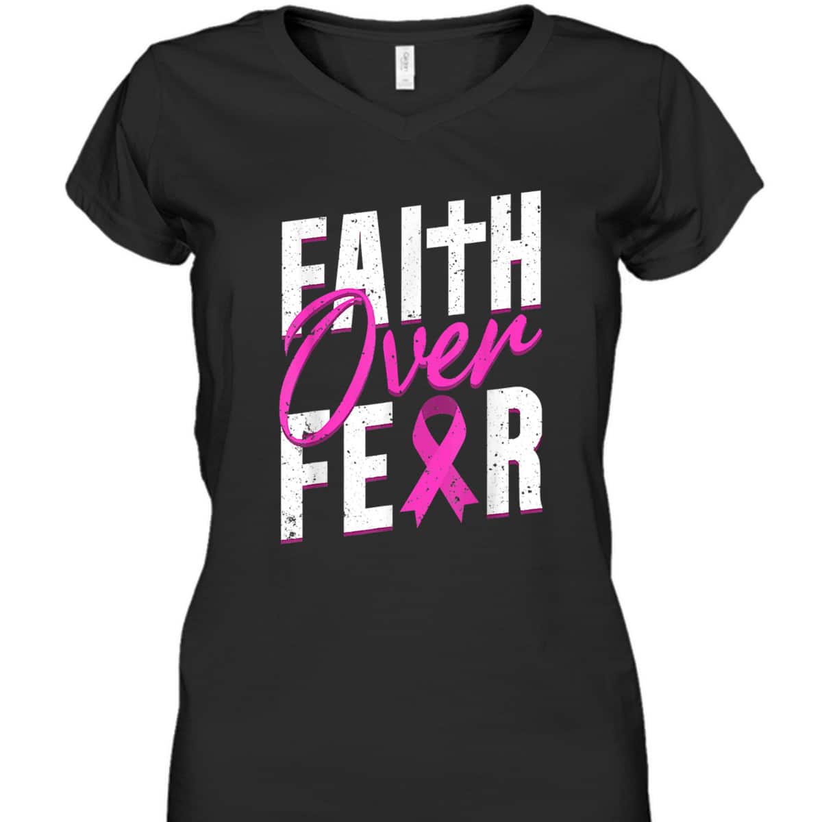 Pink Ribbon Christian Cross Faith Over Fear Breast Cancer Awareness T-Shirt Pink Ribbon Christian Cross Faith Over Fear Breast Cancer Awareness T-Shirt