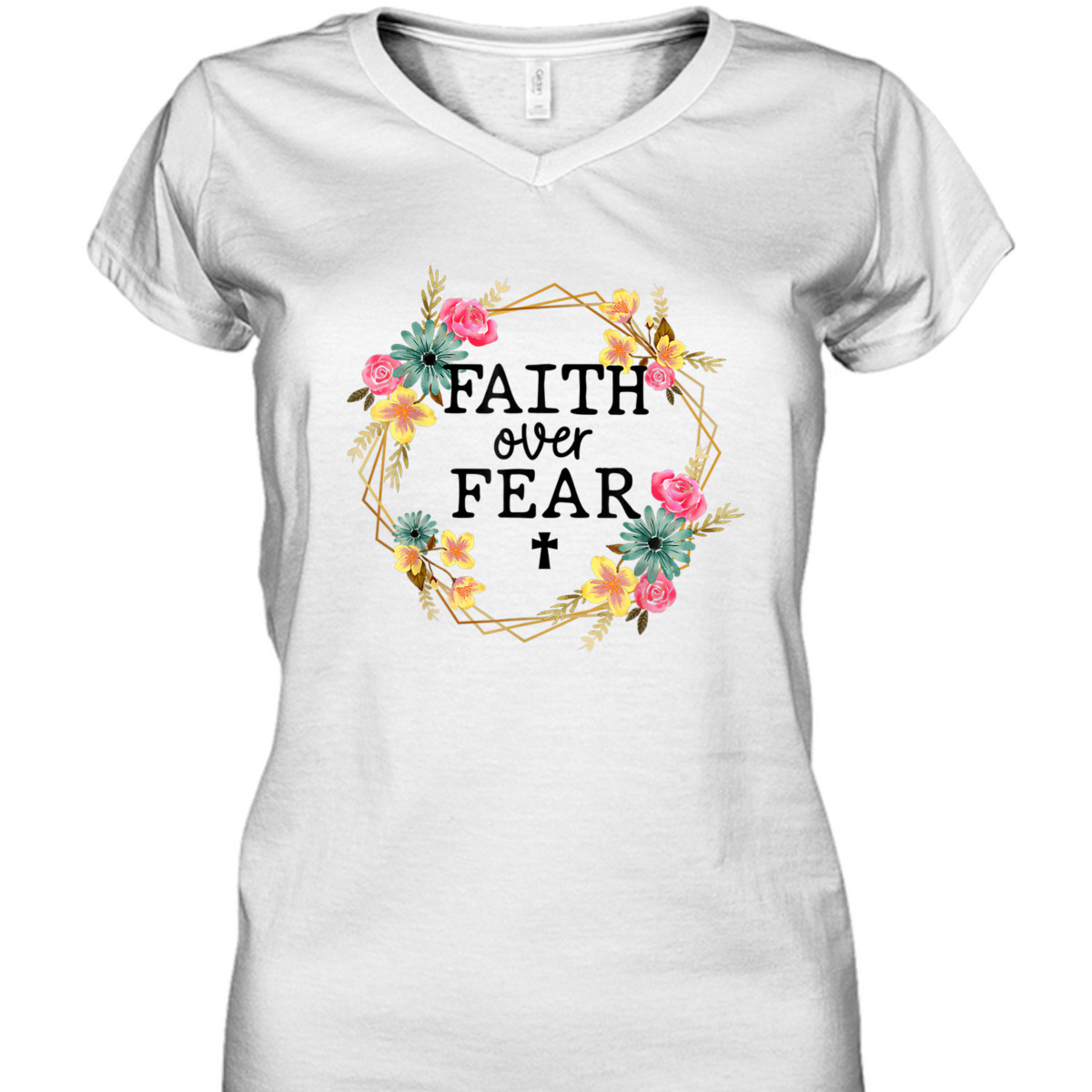 Faith Over Fear Floral Wreath Jesus Religion Christian T-Shirt Faith Over Fear Floral Wreath Jesus Religion Christian T-Shirt