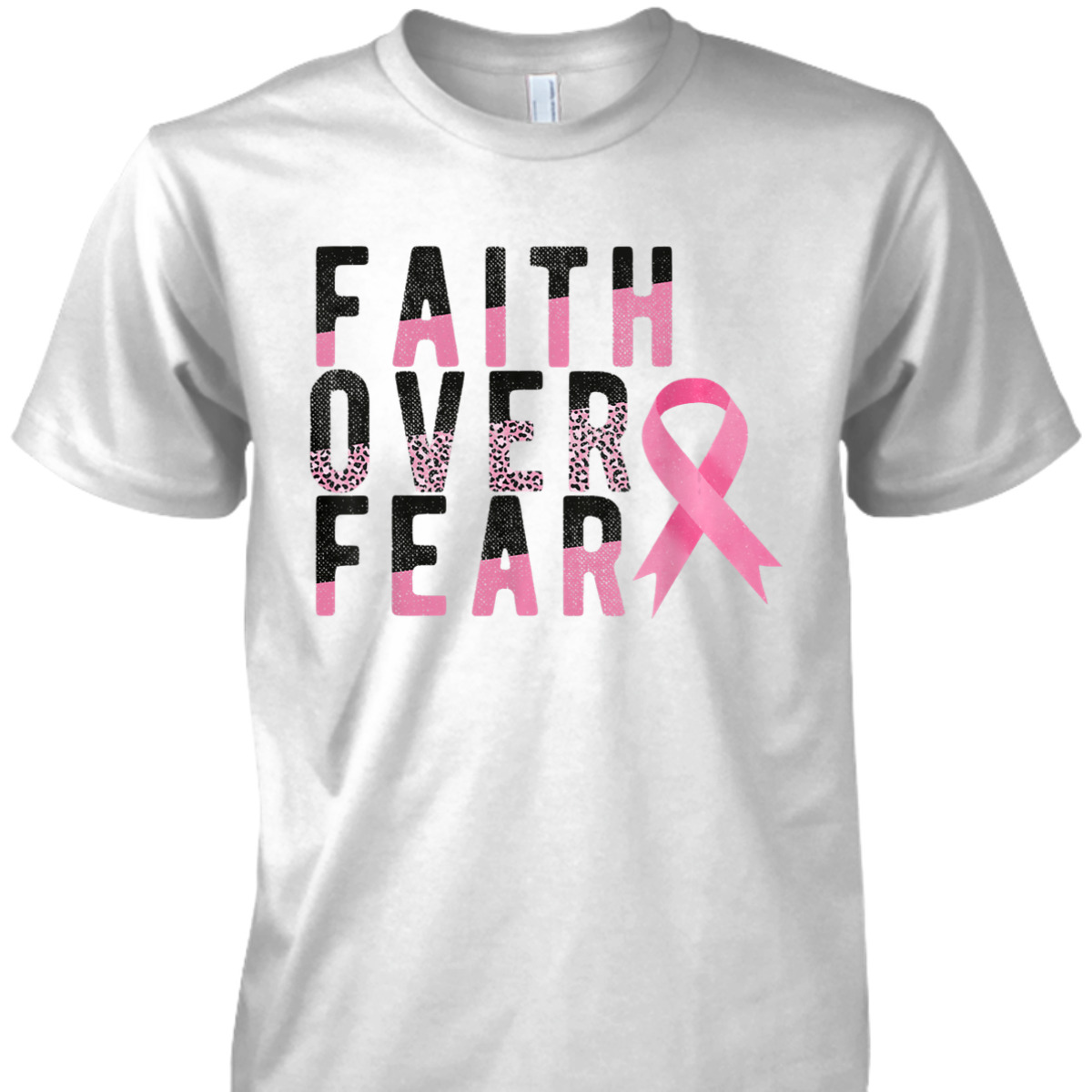 Breast Cancer Faith Over Fear Pink Ribbon Leopard T-Shirt Breast Cancer Faith Over Fear Pink Ribbon Leopard T-Shirt