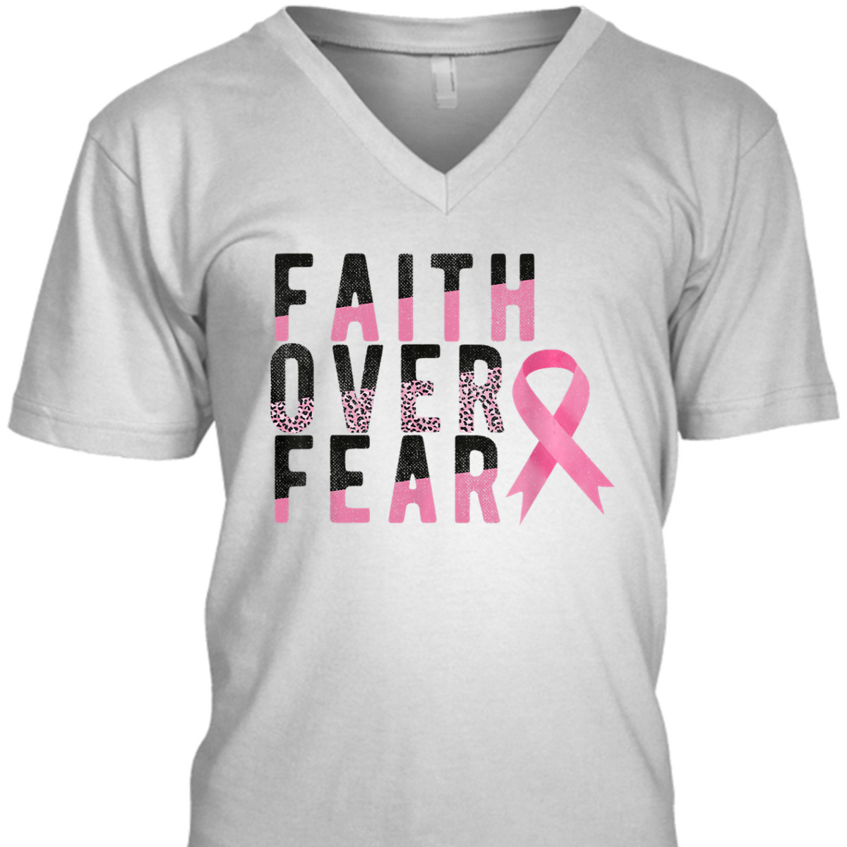 Breast Cancer Faith Over Fear Pink Ribbon Leopard T-Shirt Breast Cancer Faith Over Fear Pink Ribbon Leopard T-Shirt
