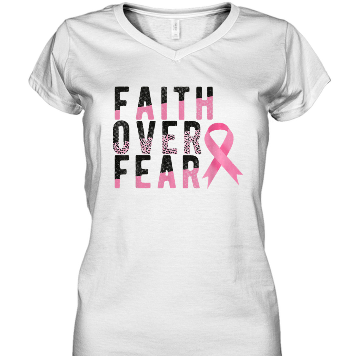 Breast Cancer Faith Over Fear Pink Ribbon Leopard T-Shirt Breast Cancer Faith Over Fear Pink Ribbon Leopard T-Shirt