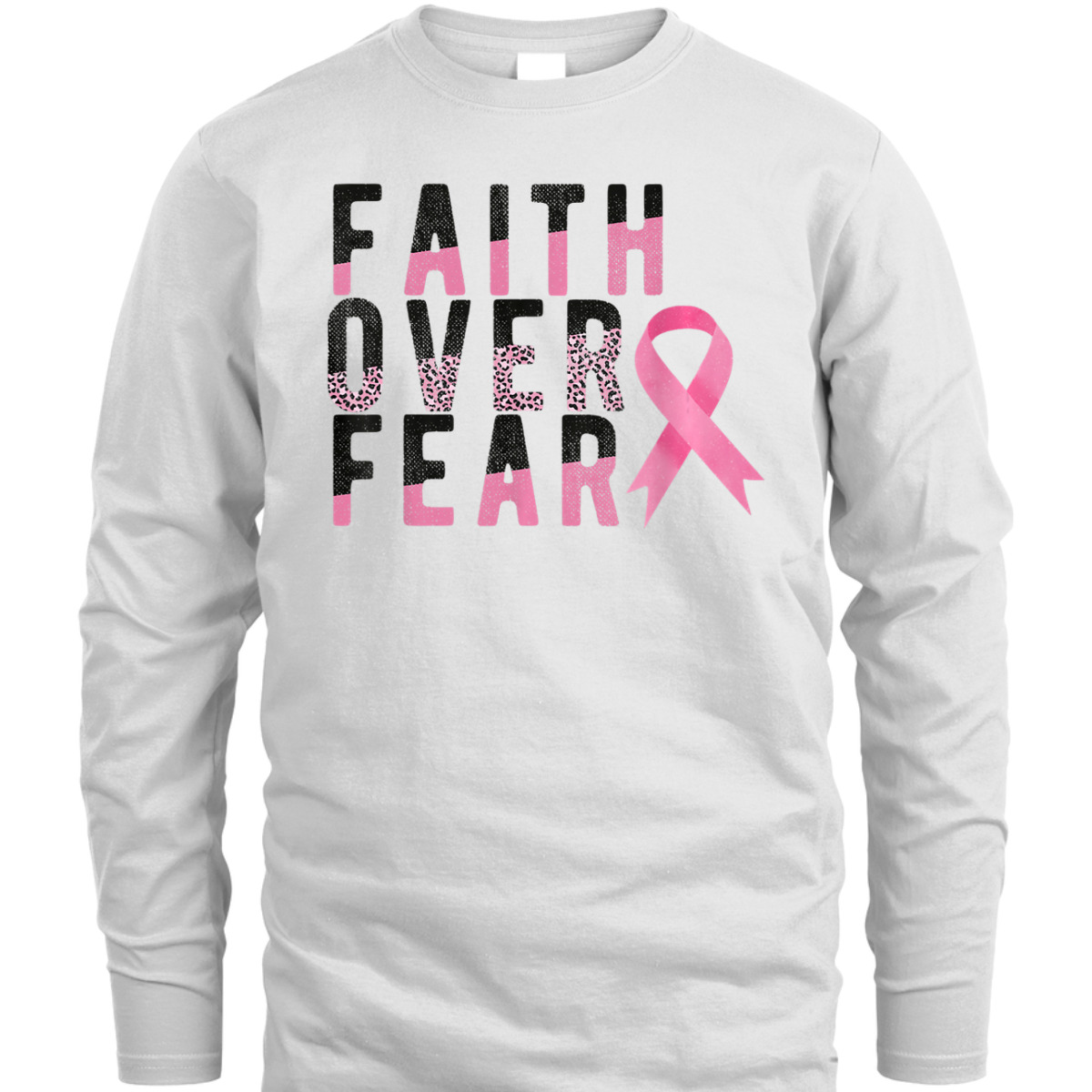 Breast Cancer Faith Over Fear Pink Ribbon Leopard T-Shirt Breast Cancer Faith Over Fear Pink Ribbon Leopard T-Shirt