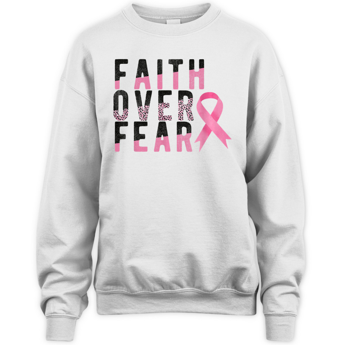Breast Cancer Faith Over Fear Pink Ribbon Leopard T-Shirt Breast Cancer Faith Over Fear Pink Ribbon Leopard T-Shirt
