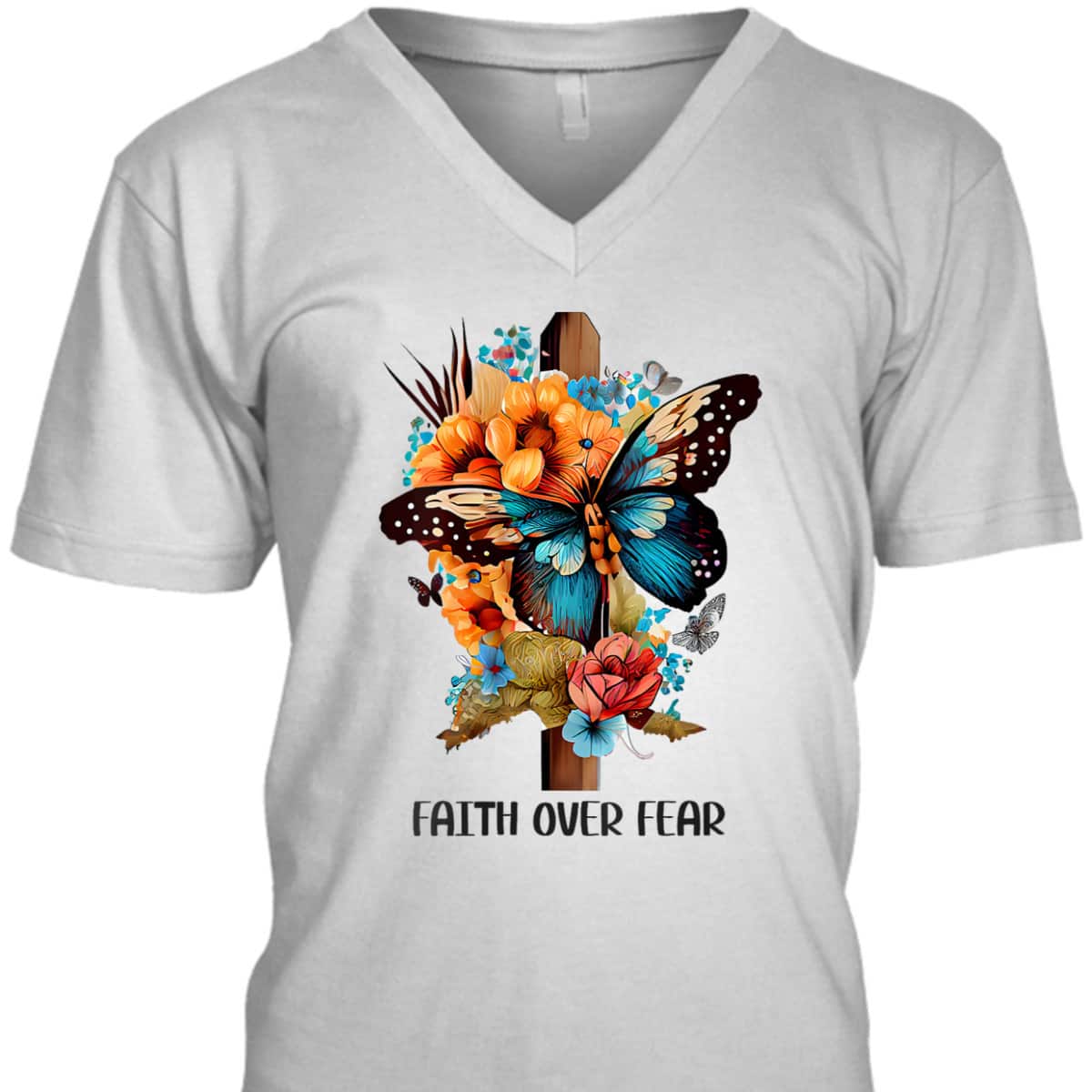 Faith Over Fear Floral Christian Cross Religious Butterfly T-Shirt Faith Over Fear Floral Christian Cross Religious Butterfly T-Shirt