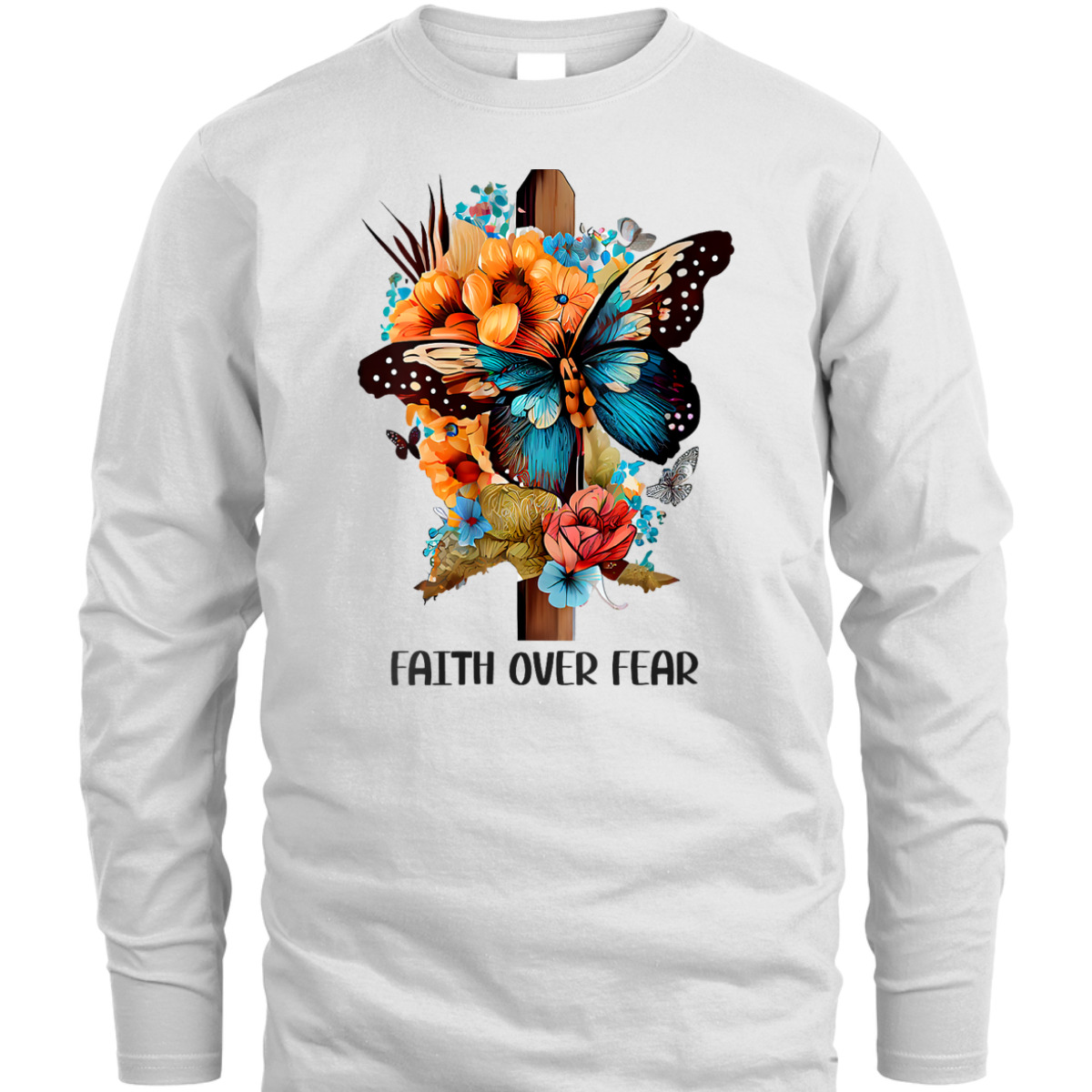 Faith Over Fear Floral Christian Cross Religious Butterfly T-Shirt Faith Over Fear Floral Christian Cross Religious Butterfly T-Shirt