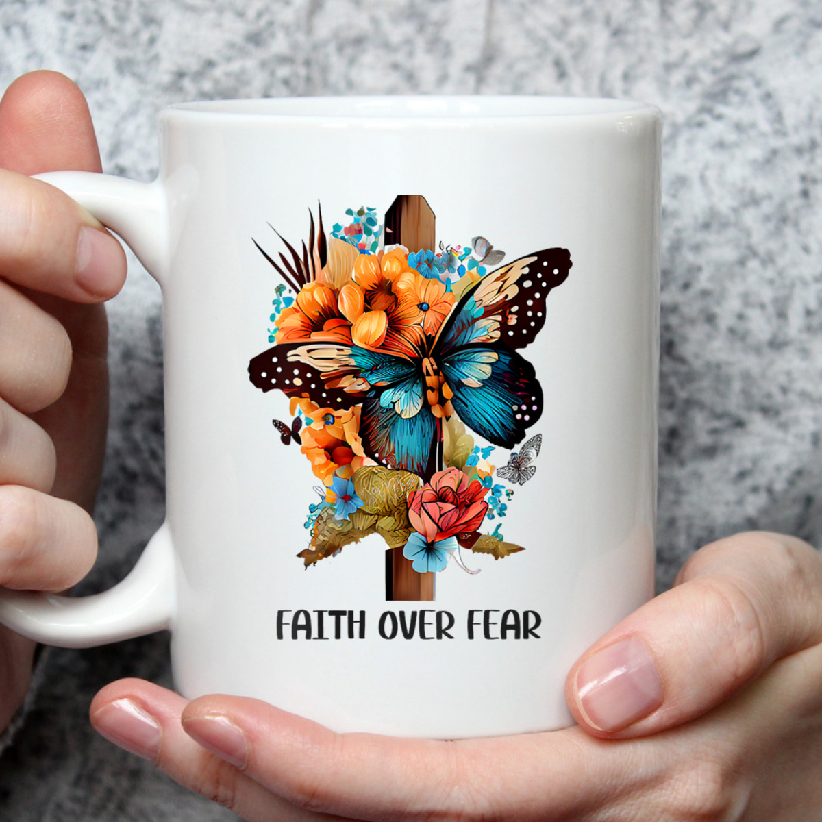 Faith Over Fear Floral Christian Cross Religious Butterfly T-Shirt Faith Over Fear Floral Christian Cross Religious Butterfly T-Shirt