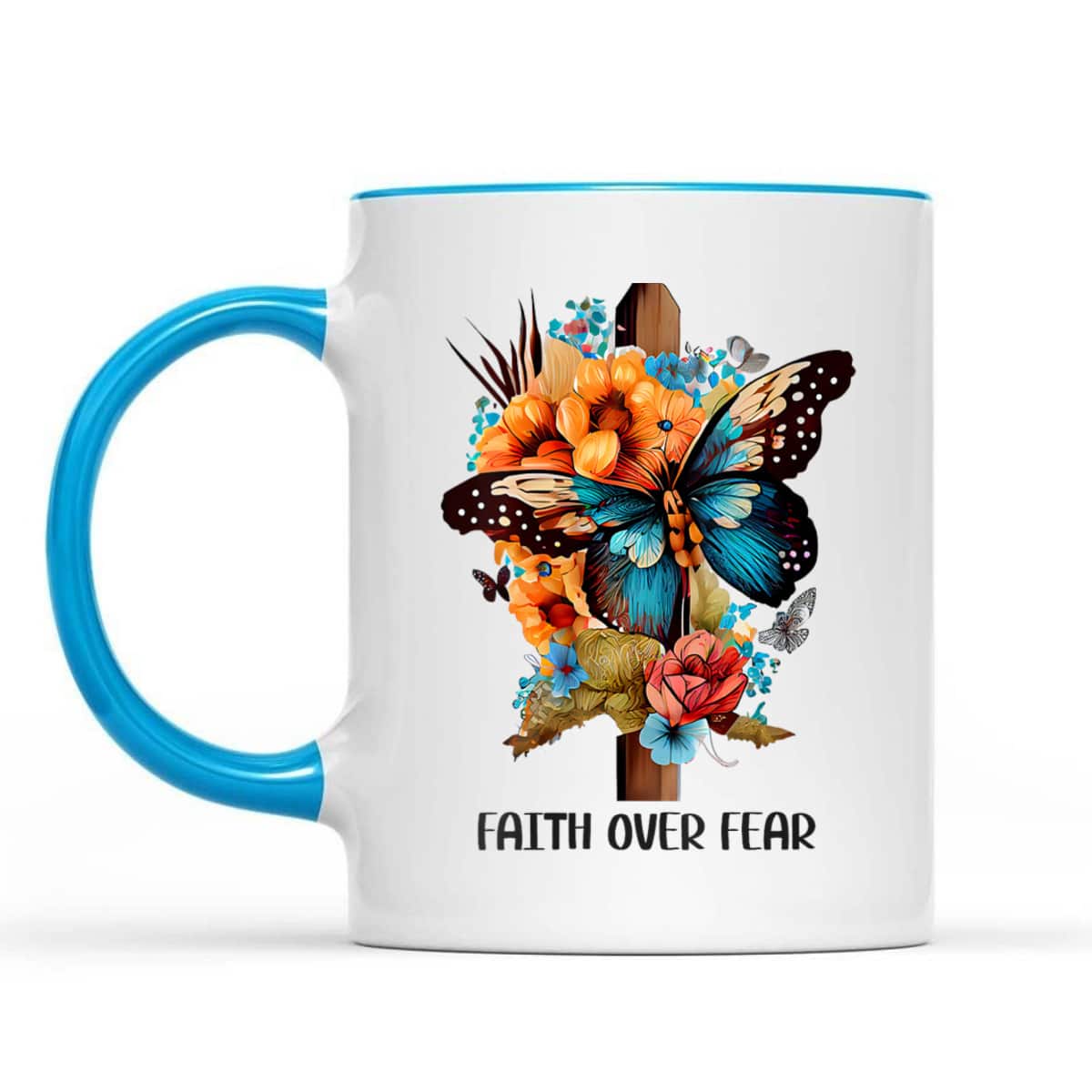 Faith Over Fear Floral Christian Cross Religious Butterfly T-Shirt Faith Over Fear Floral Christian Cross Religious Butterfly T-Shirt