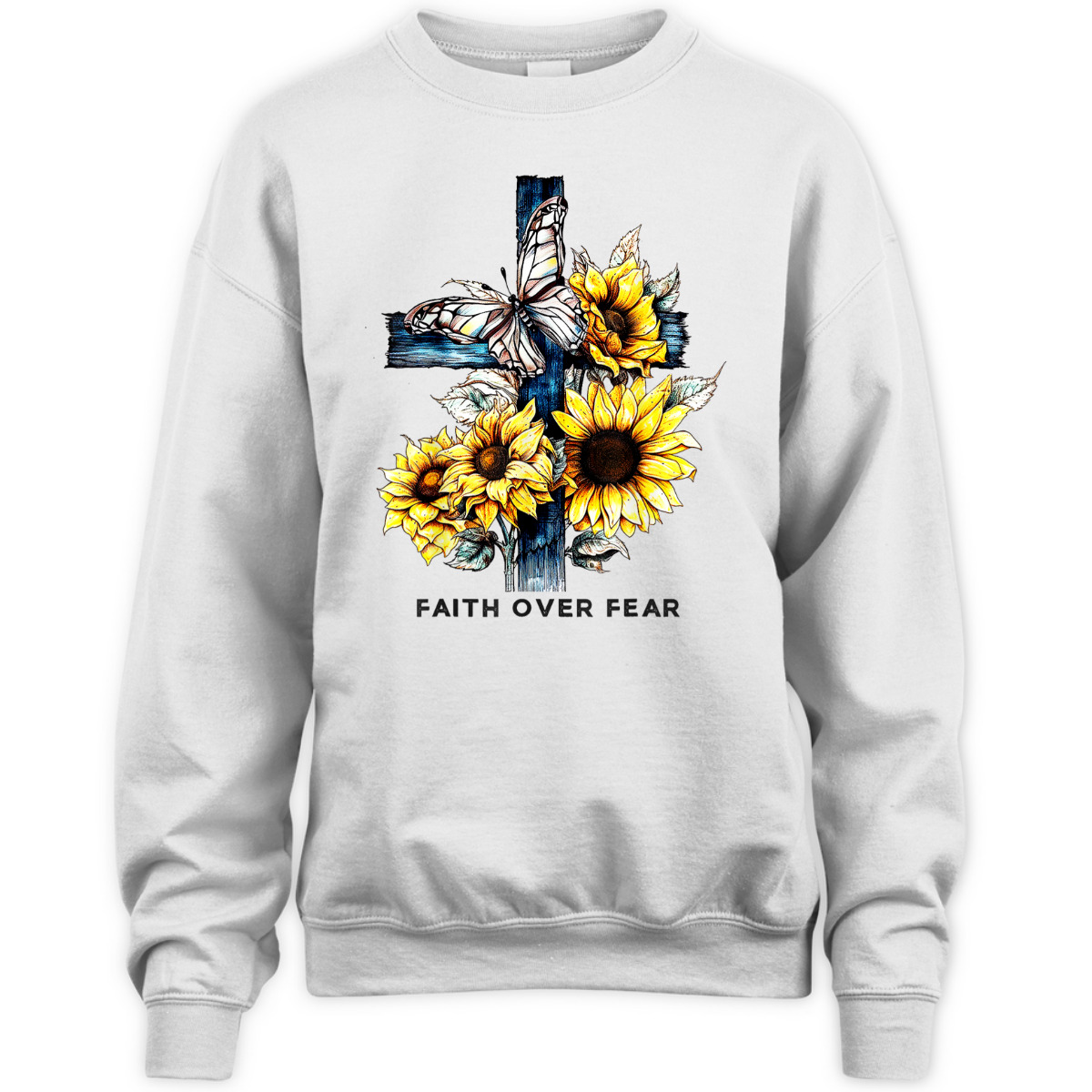 Christian Cross Sunflowers Butterflies Faith Over Fear T-Shirt Christian Cross Sunflowers Butterflies Faith Over Fear T-Shirt