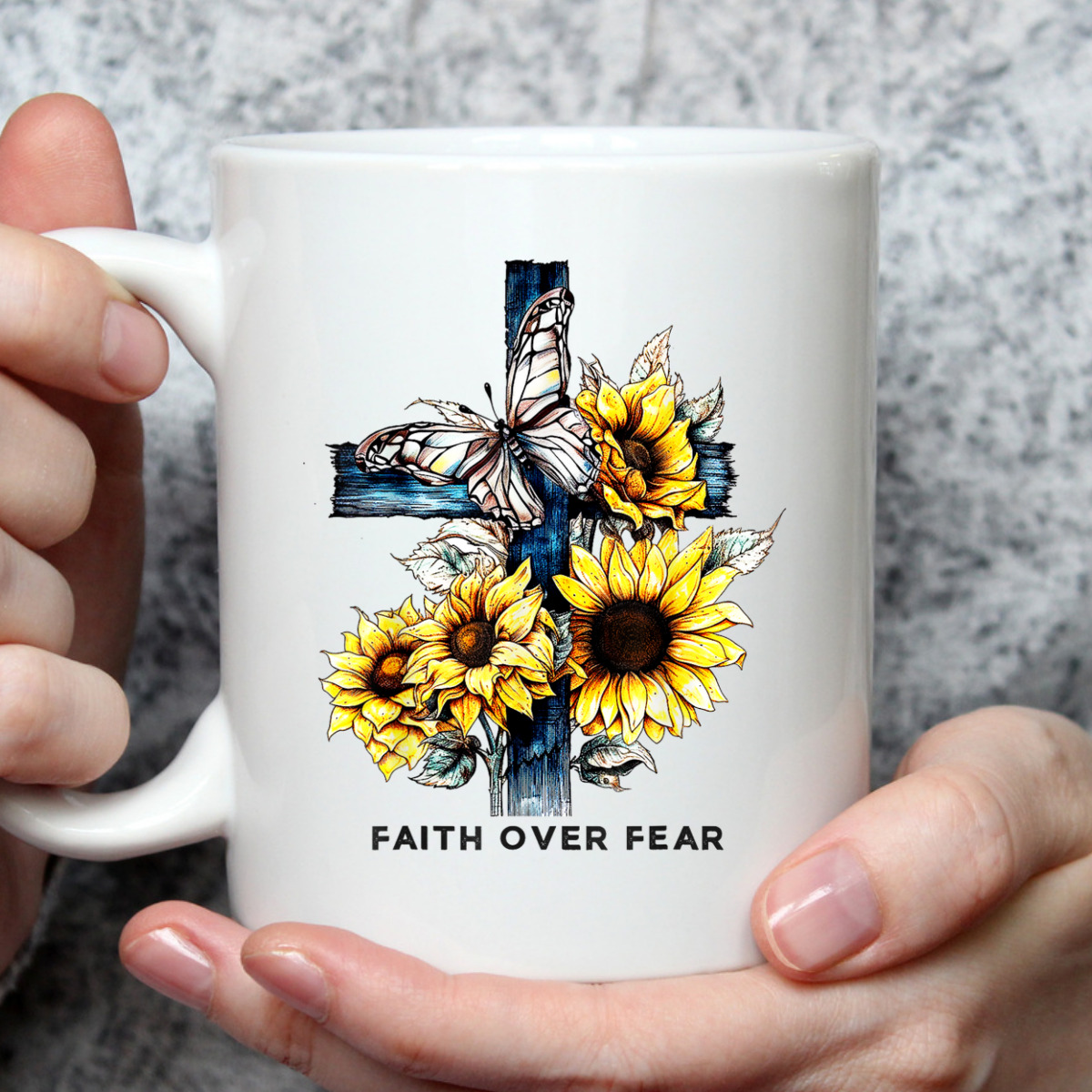 Christian Cross Sunflowers Butterflies Faith Over Fear T-Shirt Christian Cross Sunflowers Butterflies Faith Over Fear T-Shirt