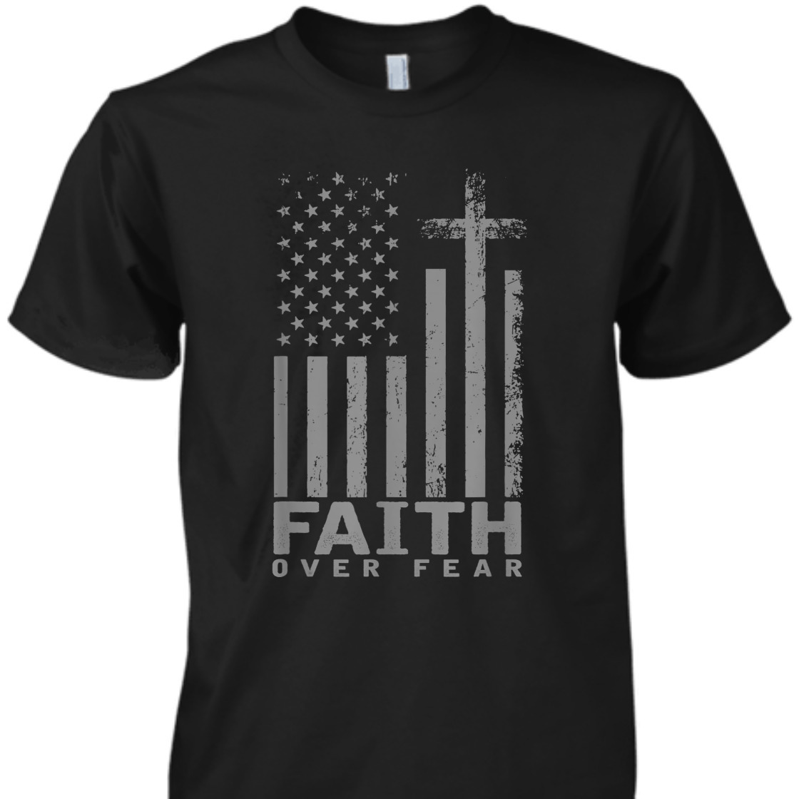 America Pride US Flag With Cross Faith Over Fear T-Shirt America Pride US Flag With Cross Faith Over Fear T-Shirt