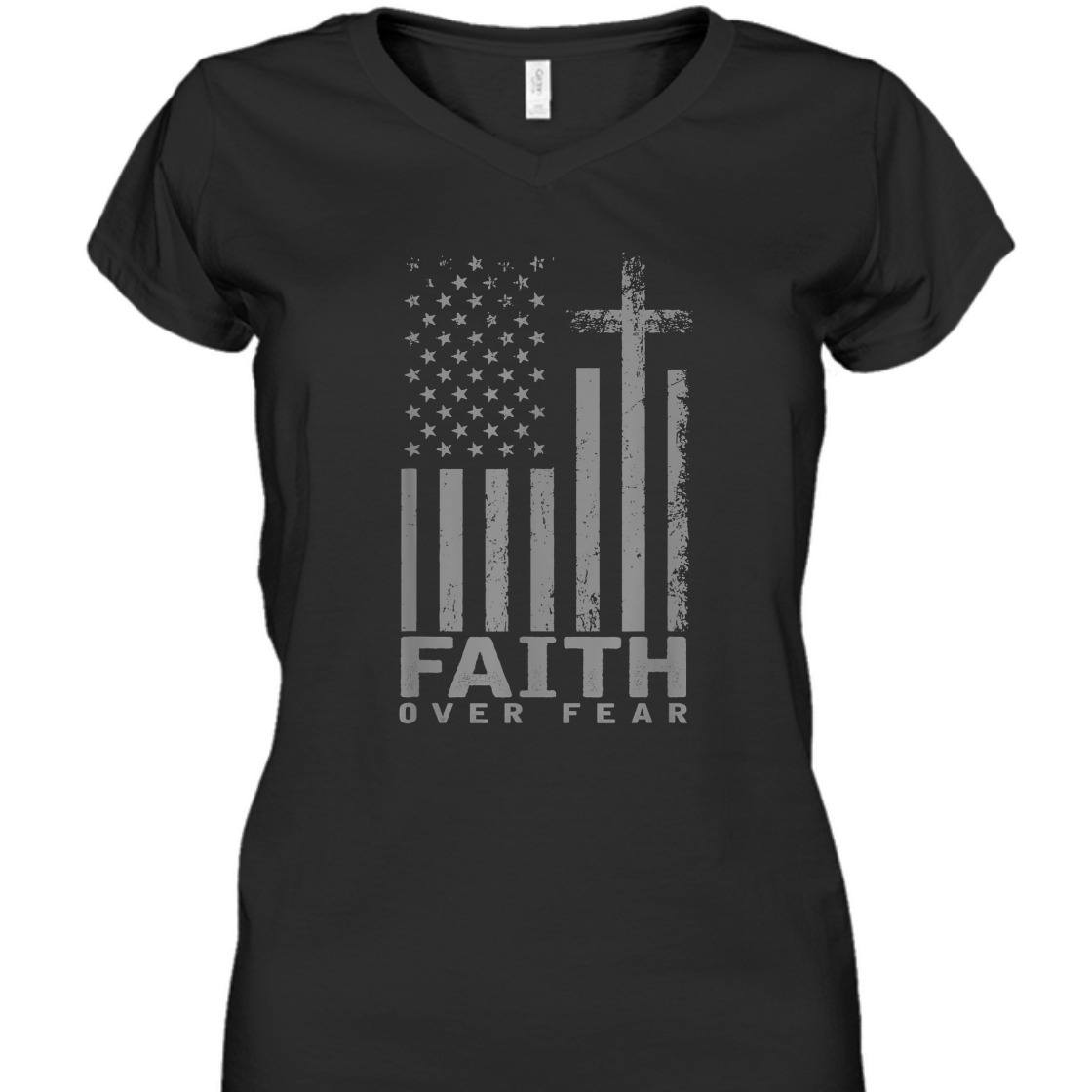 America Pride US Flag With Cross Faith Over Fear T-Shirt America Pride US Flag With Cross Faith Over Fear T-Shirt