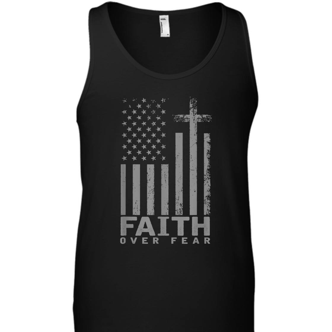 America Pride US Flag With Cross Faith Over Fear T-Shirt America Pride US Flag With Cross Faith Over Fear T-Shirt