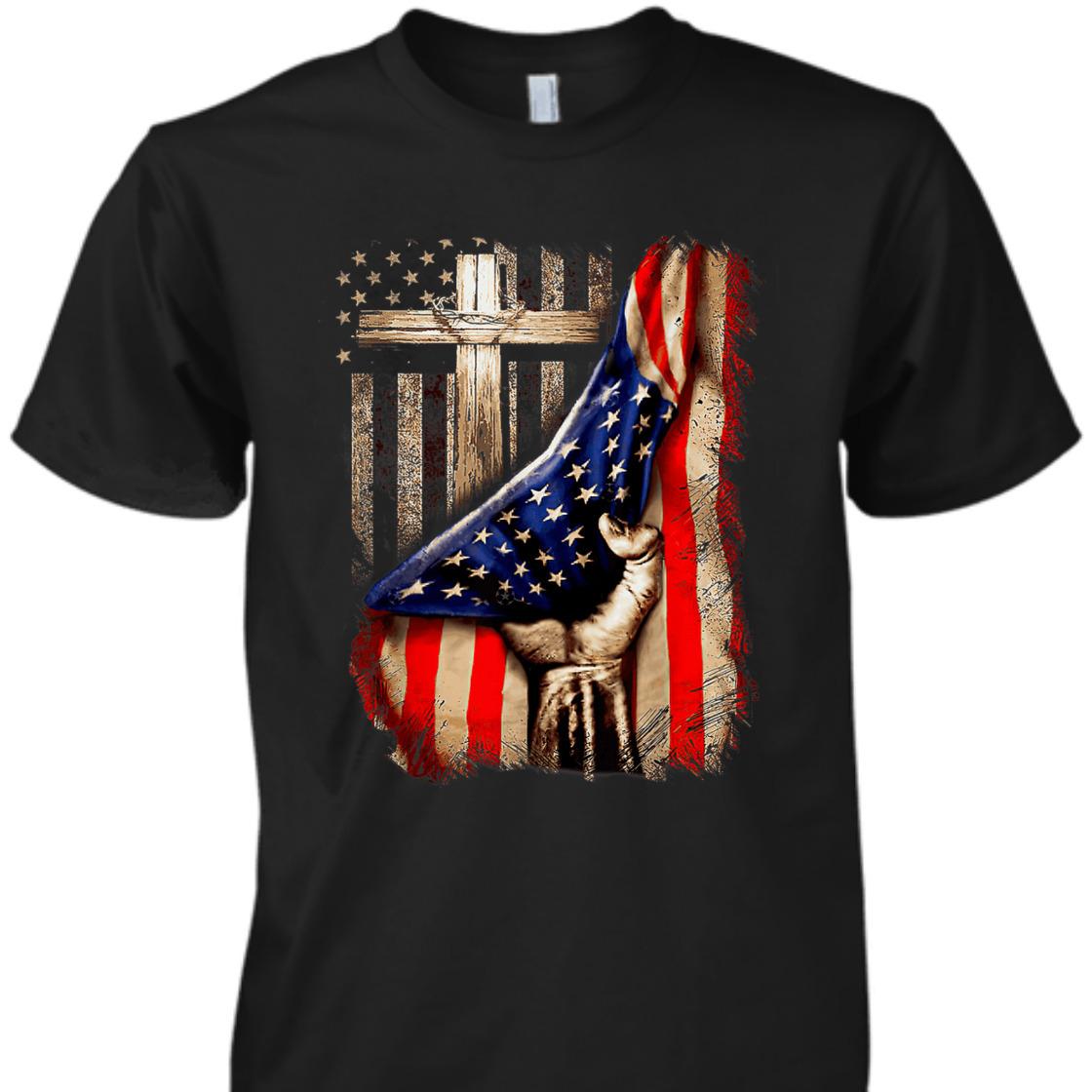 4th Of July Gift Christian Cross And American Flag Christian Patriotic T-Shirt 4th Of July Gift Christian Cross And American Flag Christian Patriotic T-Shirt