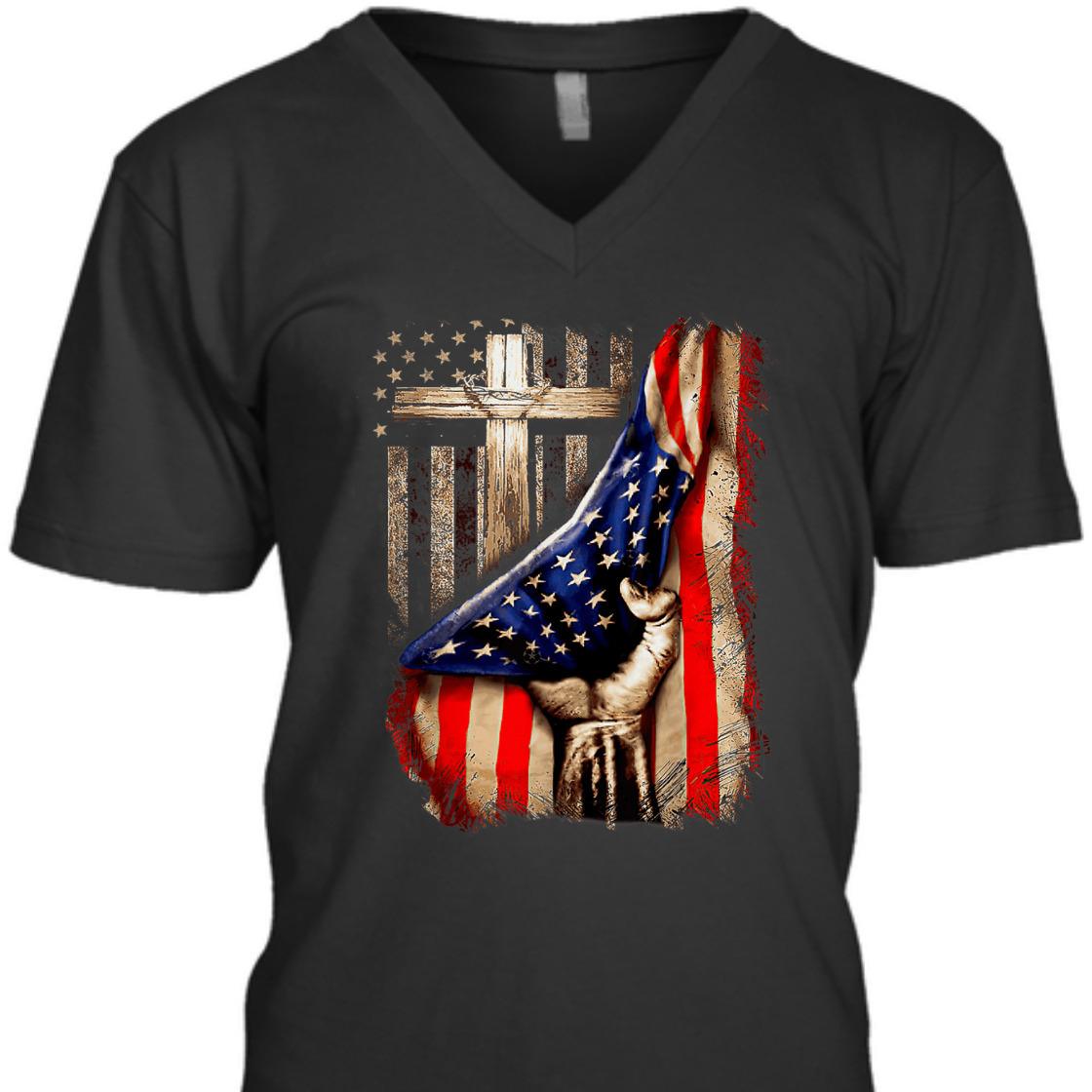 4th Of July Gift Christian Cross And American Flag Christian Patriotic T-Shirt 4th Of July Gift Christian Cross And American Flag Christian Patriotic T-Shirt