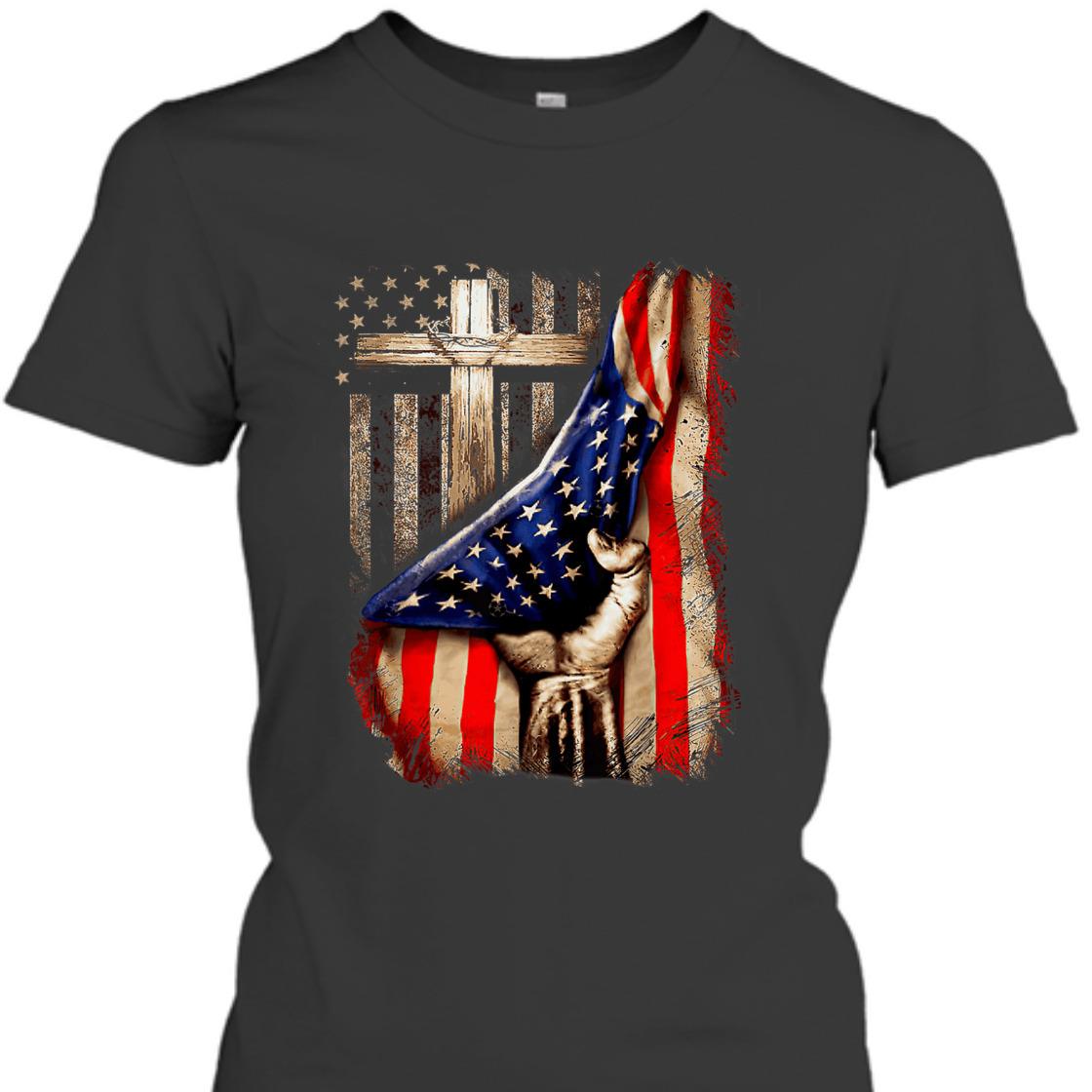 4th Of July Gift Christian Cross And American Flag Christian Patriotic T-Shirt 4th Of July Gift Christian Cross And American Flag Christian Patriotic T-Shirt