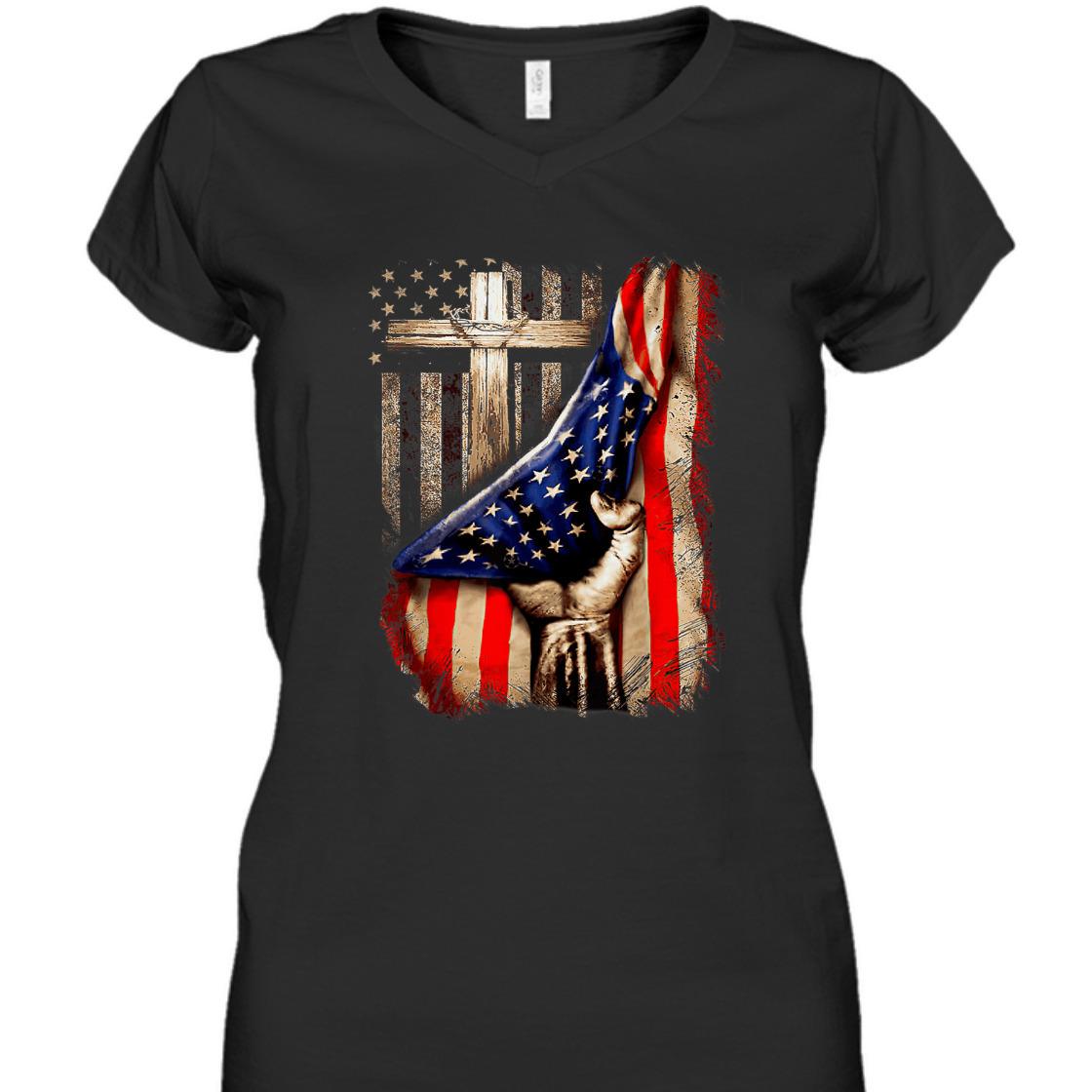 4th Of July Gift Christian Cross And American Flag Christian Patriotic T-Shirt 4th Of July Gift Christian Cross And American Flag Christian Patriotic T-Shirt