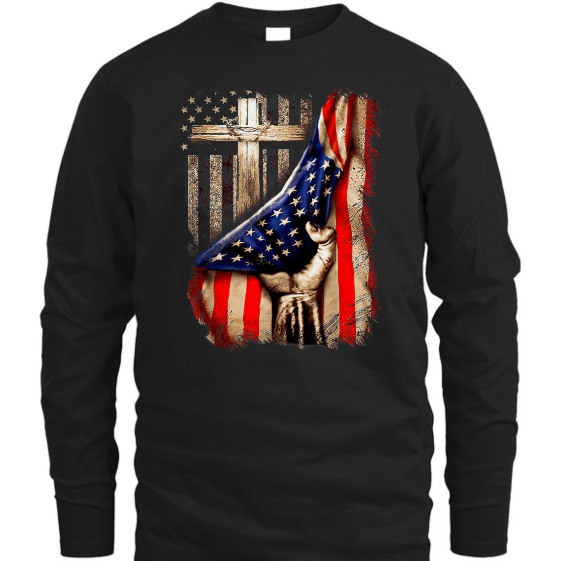4th Of July Gift Christian Cross And American Flag Christian Patriotic T-Shirt 4th Of July Gift Christian Cross And American Flag Christian Patriotic T-Shirt
