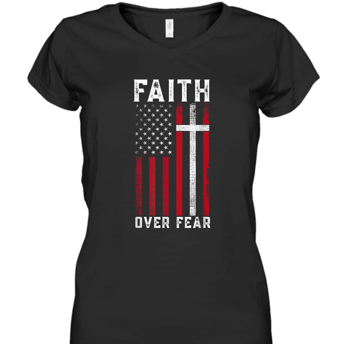 Inspirational Faith Over Fear USA Flag Christian Cross July Fourth T-Shirt Inspirational Faith Over Fear USA Flag Christian Cross July Fourth T-Shirt