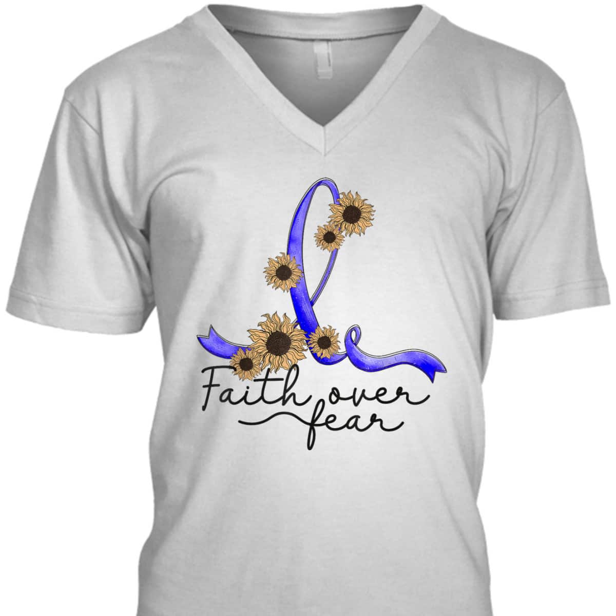 Ataxia Awareness Sunflower Faith Over Fear T-Shirt Ataxia Awareness Sunflower Faith Over Fear T-Shirt