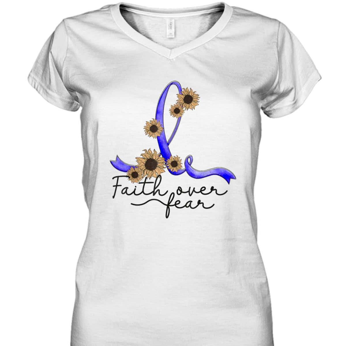 Ataxia Awareness Sunflower Faith Over Fear T-Shirt Ataxia Awareness Sunflower Faith Over Fear T-Shirt