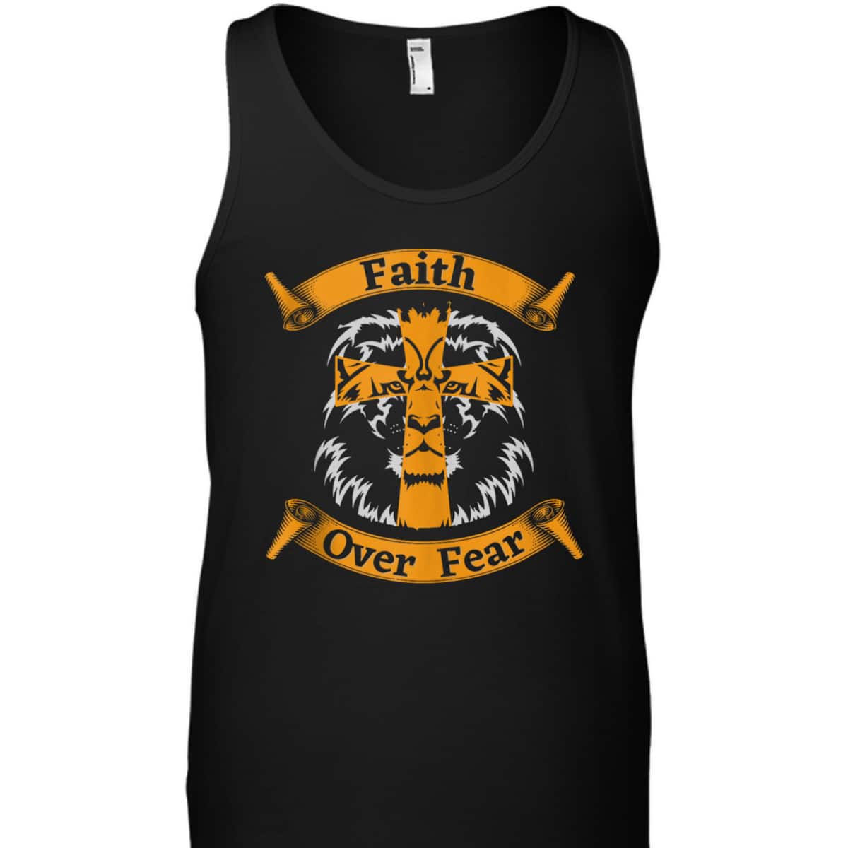 Faith Over Fear T-Shirt With Christian Cross And Lion Of Judah Faith Over Fear T-Shirt With Christian Cross And Lion Of Judah