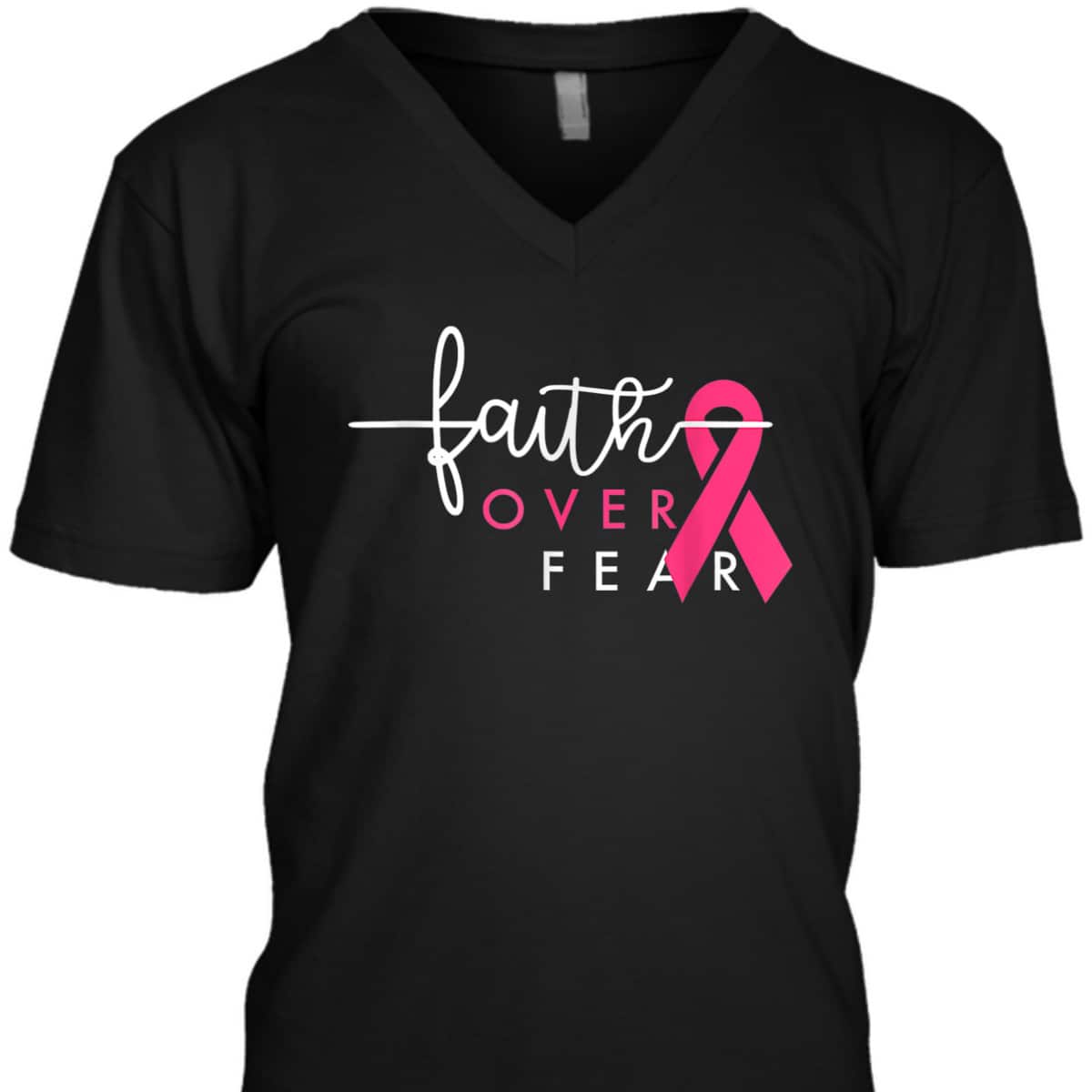 Christian Faith Over Fear Pink Ribbon Breast Cancer Warrior T-Shirt Christian Faith Over Fear Pink Ribbon Breast Cancer Warrior T-Shirt