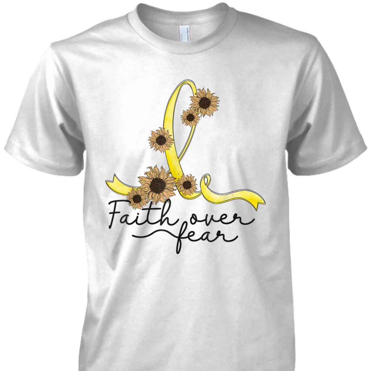 Bone Cancer Awareness Sunflower Faith Over Fear T-Shirt Bone Cancer Awareness Sunflower Faith Over Fear T-Shirt