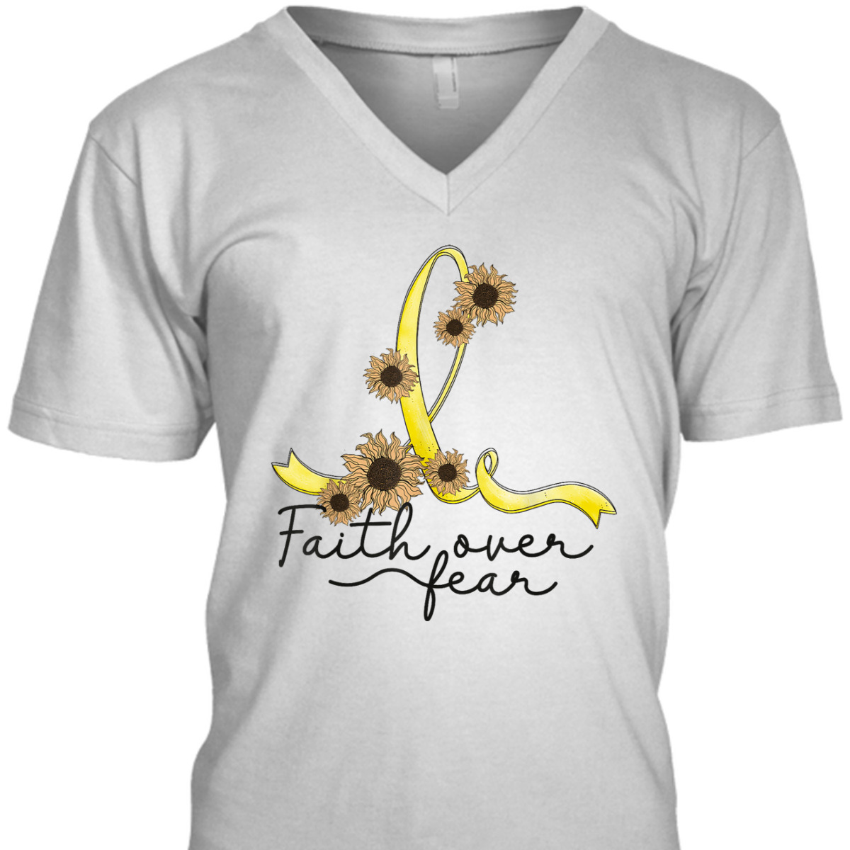 Bone Cancer Awareness Sunflower Faith Over Fear T-Shirt Bone Cancer Awareness Sunflower Faith Over Fear T-Shirt