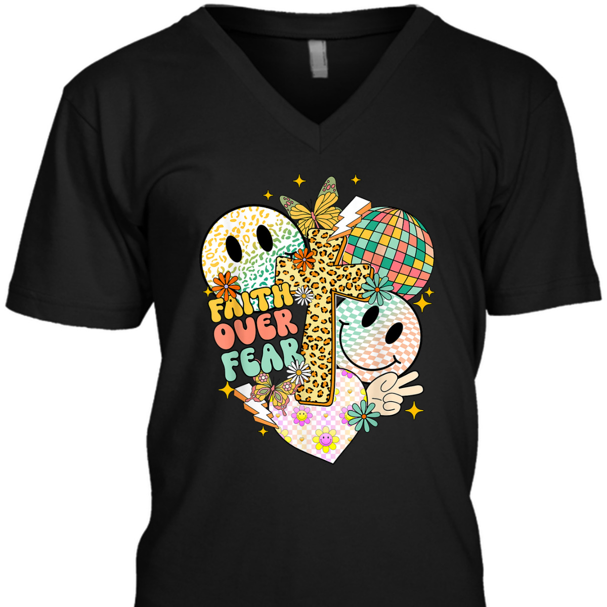 Faith Over Fear Cute Smiling Face Christian Faith T-Shirt Faith Over Fear Cute Smiling Face Christian Faith T-Shirt