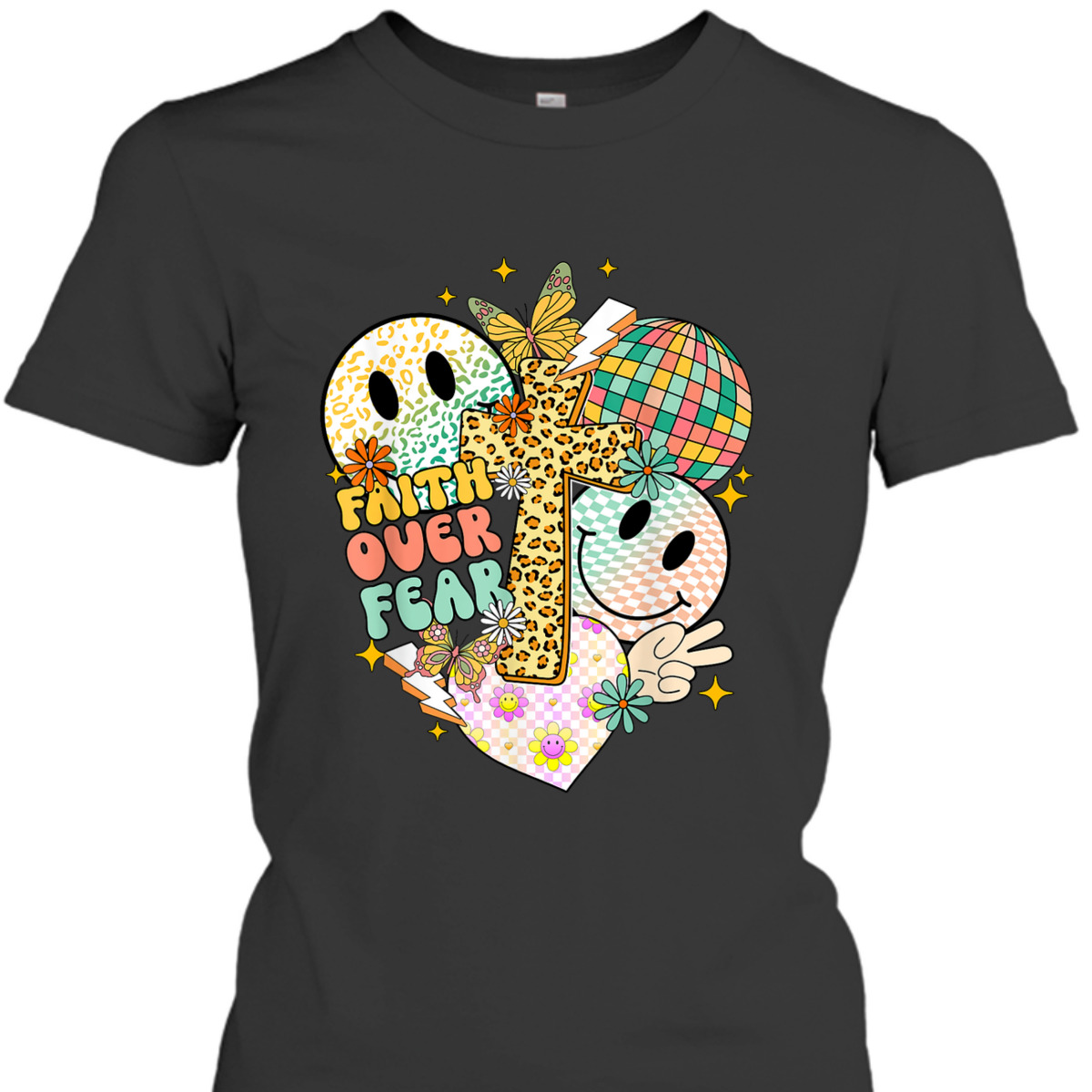 Faith Over Fear Cute Smiling Face Christian Faith T-Shirt Faith Over Fear Cute Smiling Face Christian Faith T-Shirt
