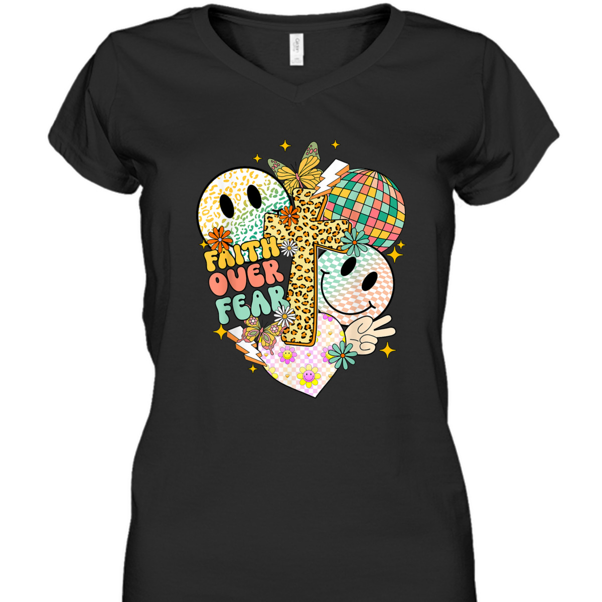 Faith Over Fear Cute Smiling Face Christian Faith T-Shirt Faith Over Fear Cute Smiling Face Christian Faith T-Shirt