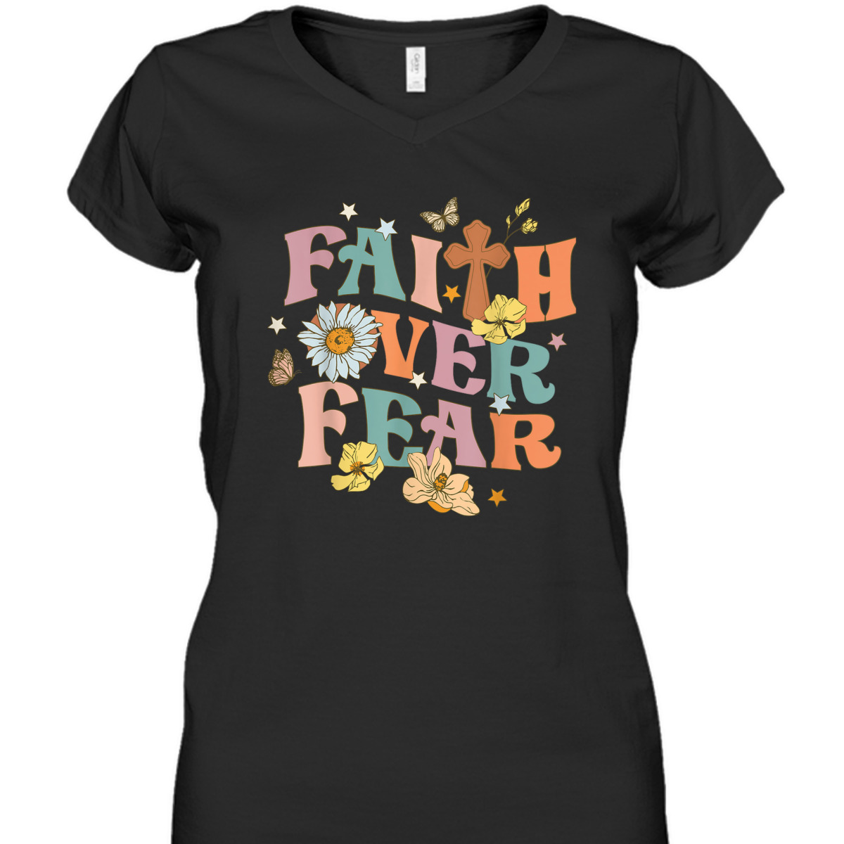 Faith Over Fear Christian Flowers Butterflies Religious T-Shirt Faith Over Fear Christian Flowers Butterflies Religious T-Shirt