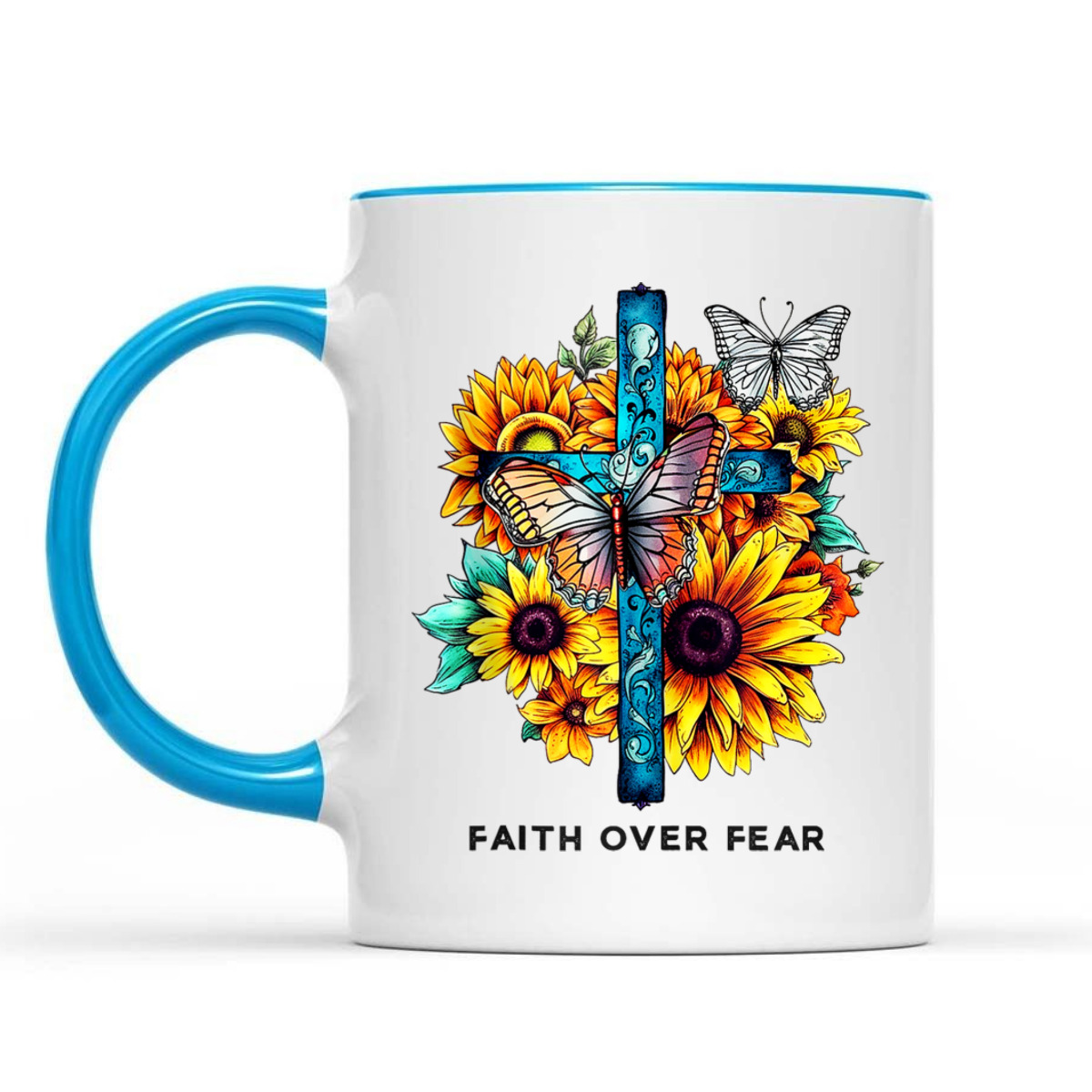 Floral Cross Christian Faith Over Fear Religious Bible Verse T-Shirt Butterflies Floral Cross Christian Faith Over Fear Religious Bible Verse T-Shirt Butterflies