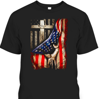 American Flag Cross Jesus Hand Pride Christian 4th Of July Independent Day T-Shirt
